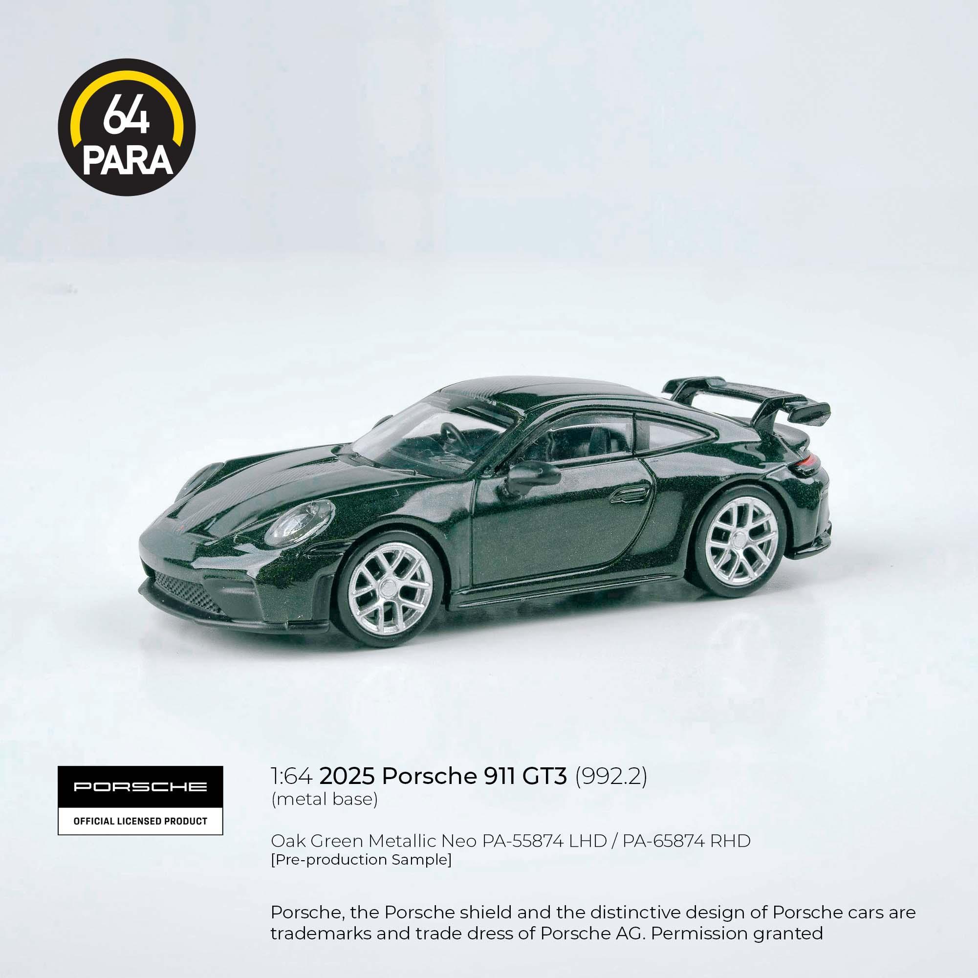 Premium scale diecast model car – Porsche 911 GT3 (992.2) 2025, 1:64 Scale (Green) Collectible