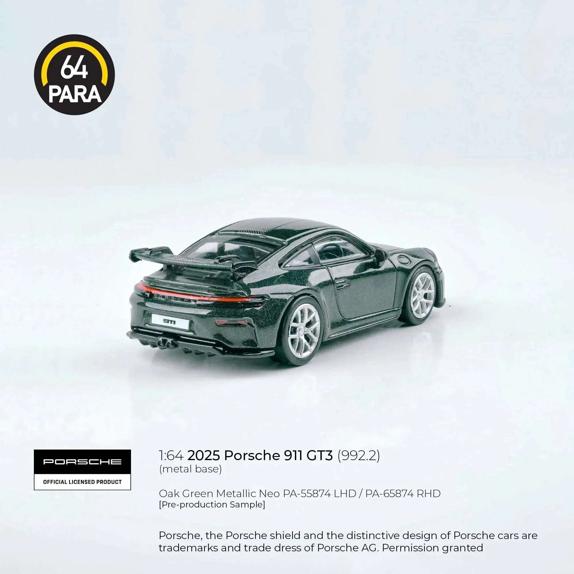 Premium scale diecast model car – Porsche 911 GT3 (992.2) 2025, 1:64 Scale (Green) Collectible