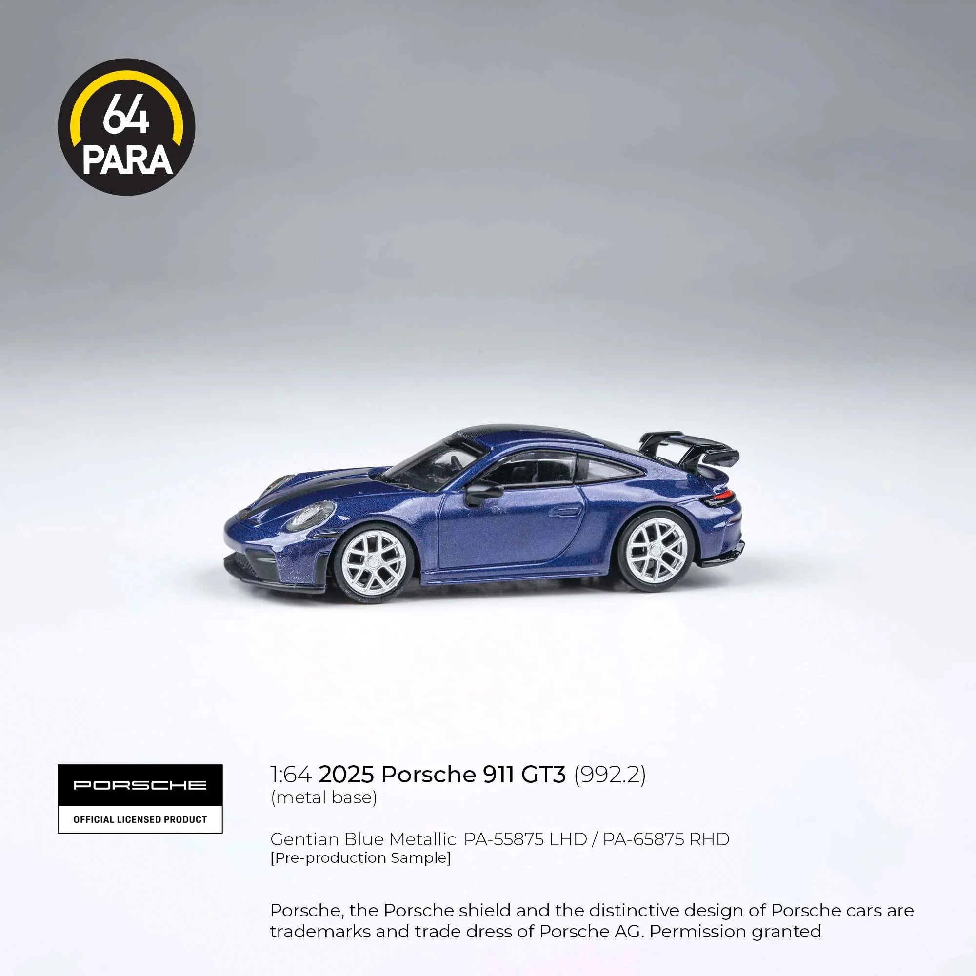Premium scale diecast model car – Porsche 911 GT3 (992.2) 2025, 1:64 Scale (Blue) Collectible
