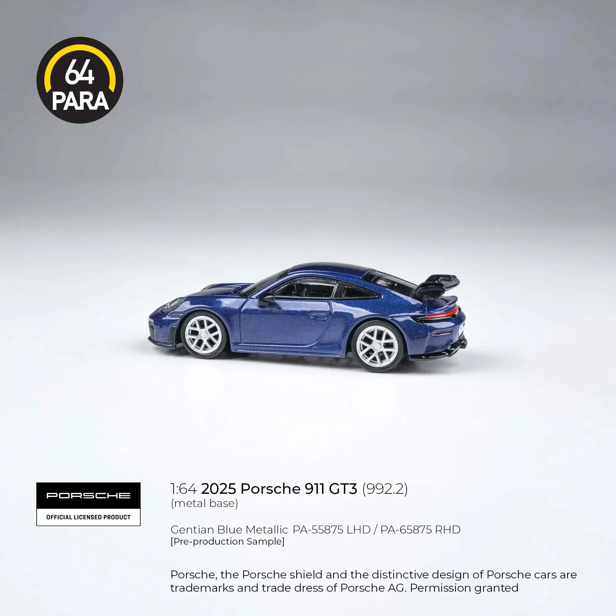 Premium scale diecast model car – Porsche 911 GT3 (992.2) 2025, 1:64 Scale (Blue) Collectible