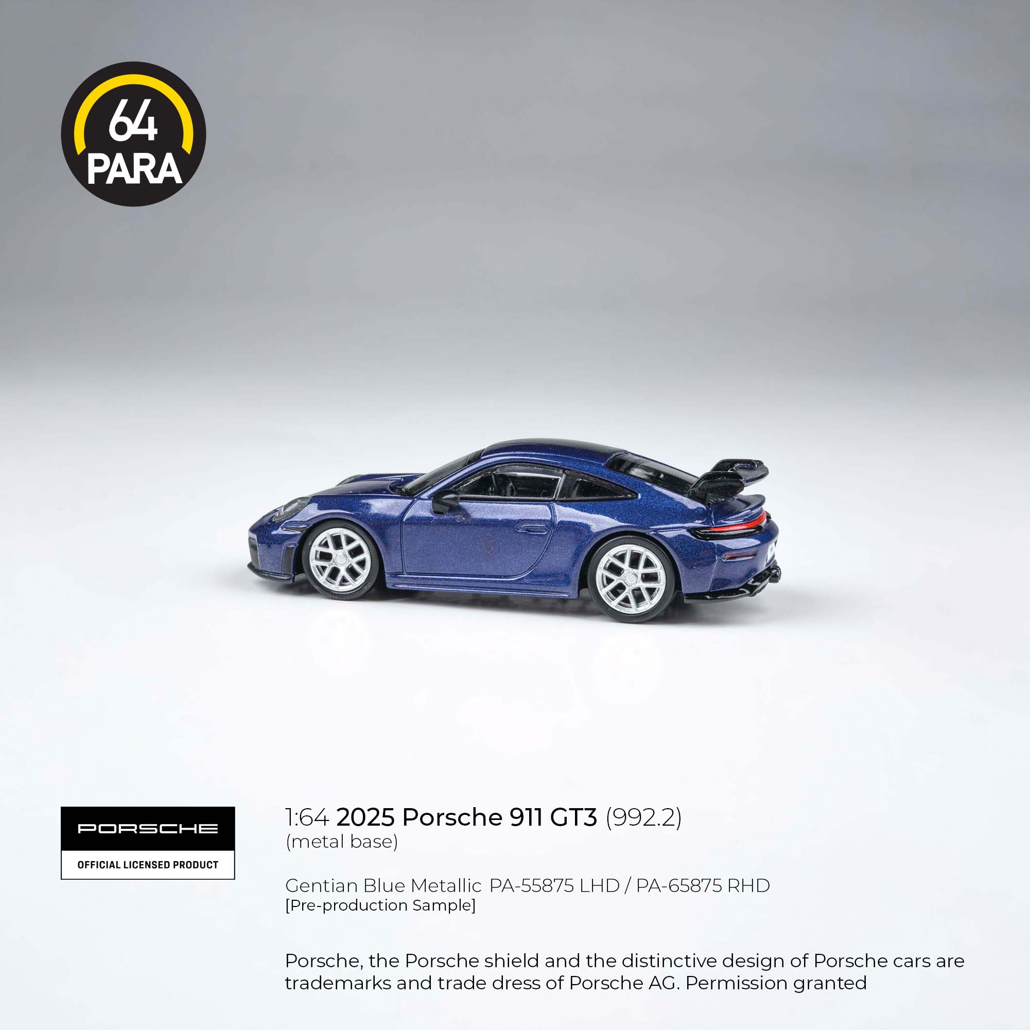 Premium scale diecast model car – Porsche 911 GT3 (992.2) 2025, 1:64 Scale (Blue) Collectible