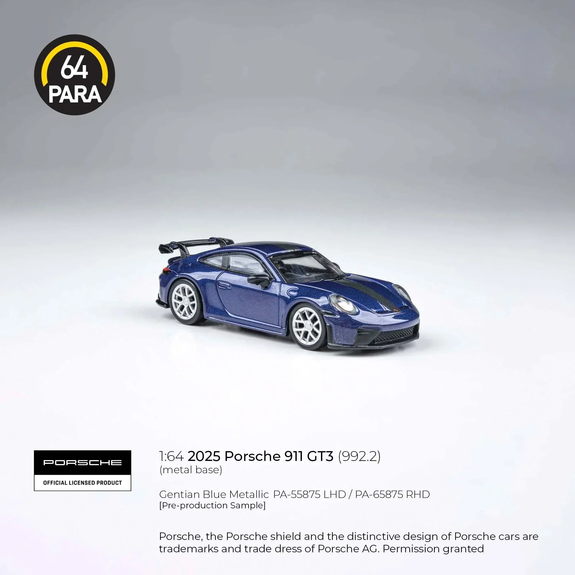 Premium scale diecast model car – Porsche 911 GT3 (992.2) 2025, 1:64 Scale (Blue) Collectible