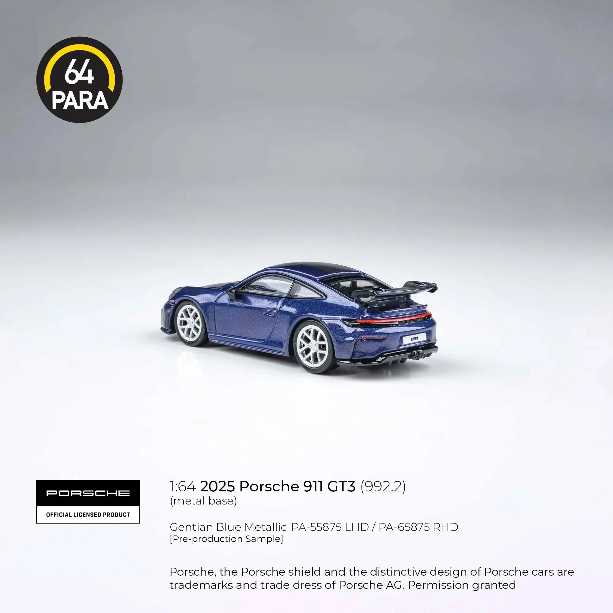 Premium scale diecast model car – Porsche 911 GT3 (992.2) 2025, 1:64 Scale (Blue) Collectible