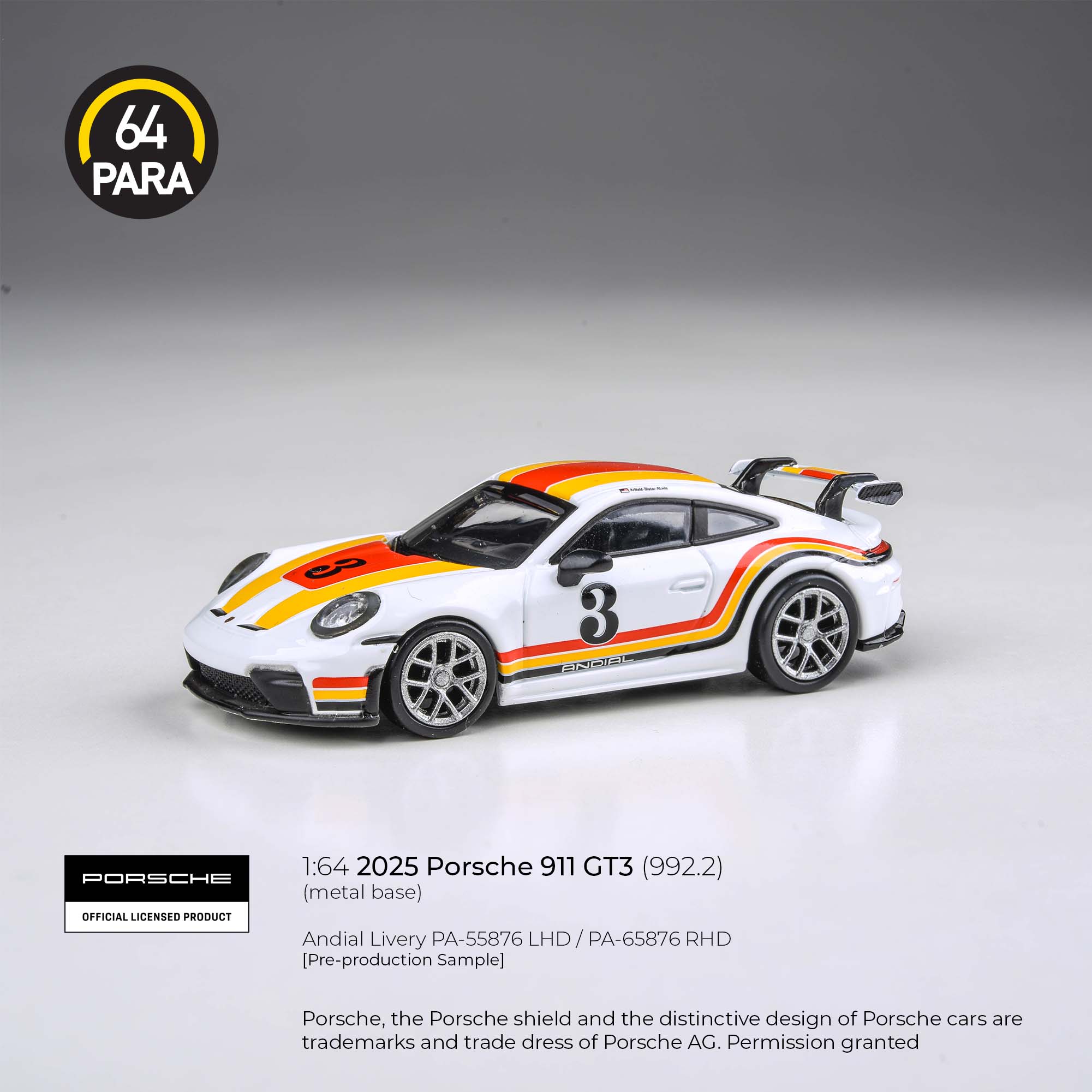 Premium scale diecast model car – Porsche 911 GT3 (992.2) 2025, 1:64 Scale (Multicolor) Collectible