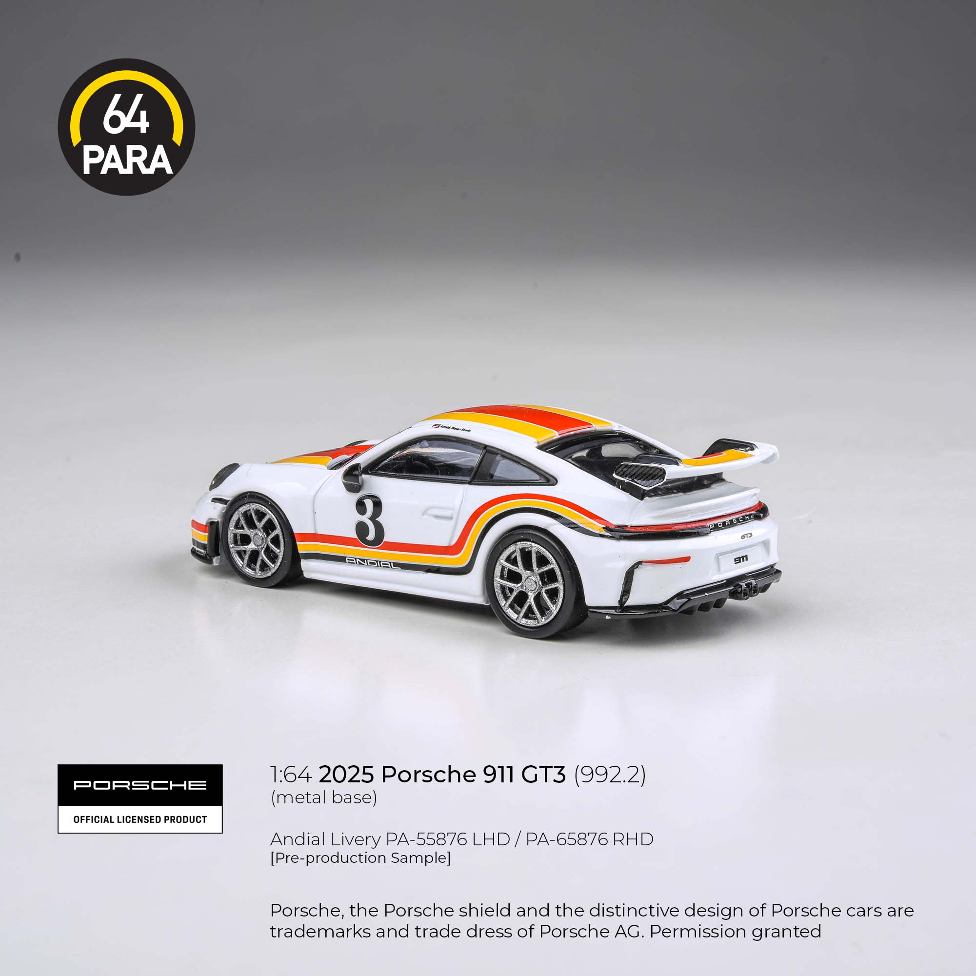 Premium scale diecast model car – Porsche 911 GT3 (992.2) 2025, 1:64 Scale (Multicolor) Collectible