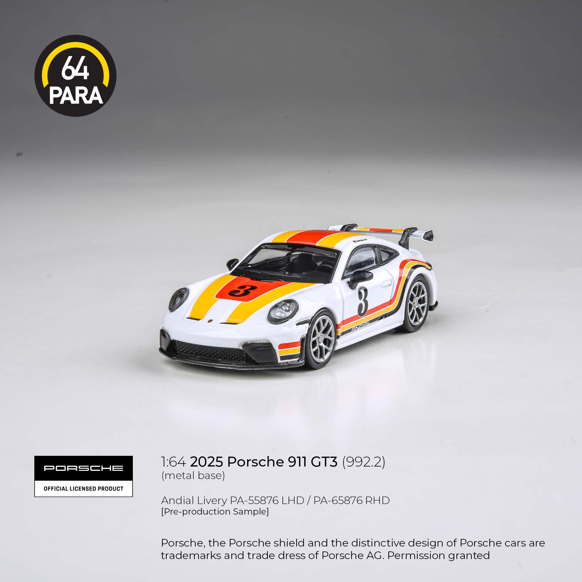 Premium scale diecast model car – Porsche 911 GT3 (992.2) 2025, 1:64 Scale (Multicolor) Collectible