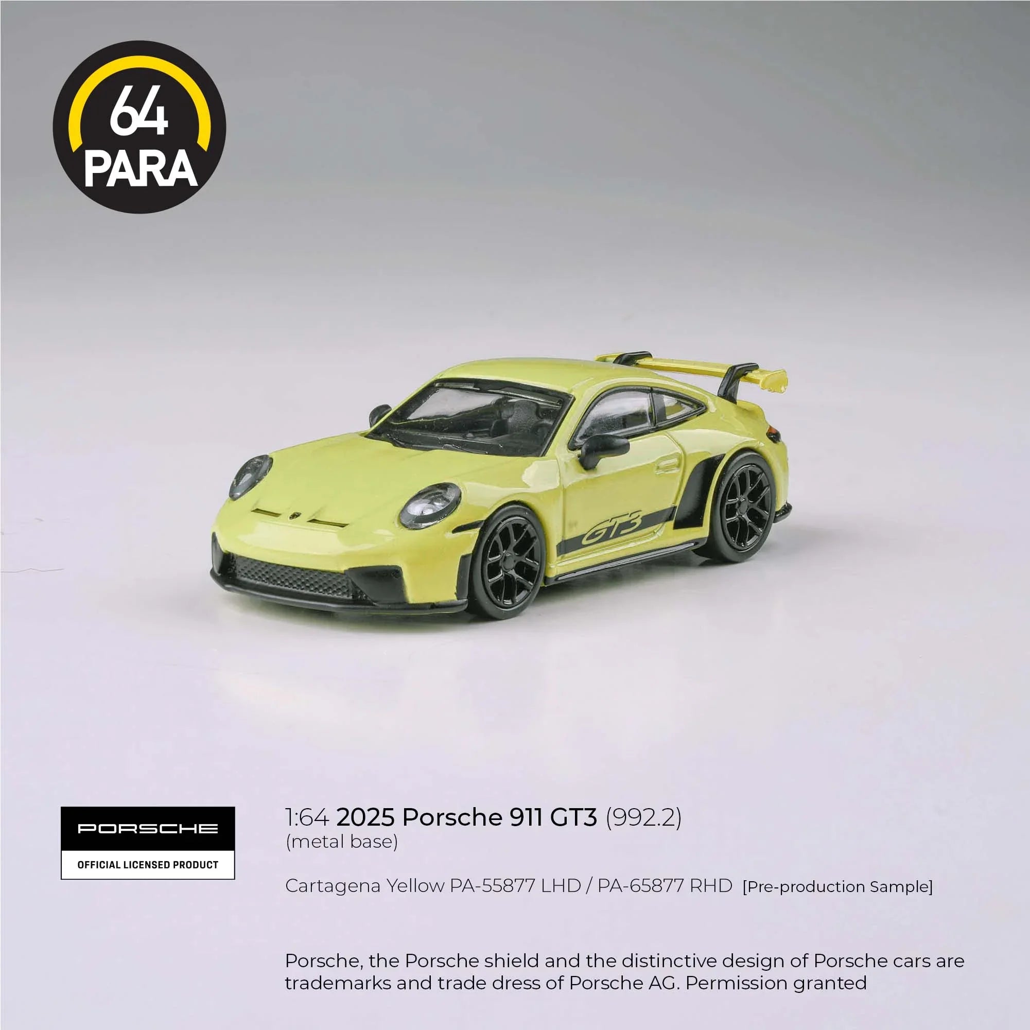 Premium scale diecast model car – *PRE-ORDER* Porsche 911 GT3 992.2 Cartagena 2025, 1:64 Scale (Yellow) Collectible