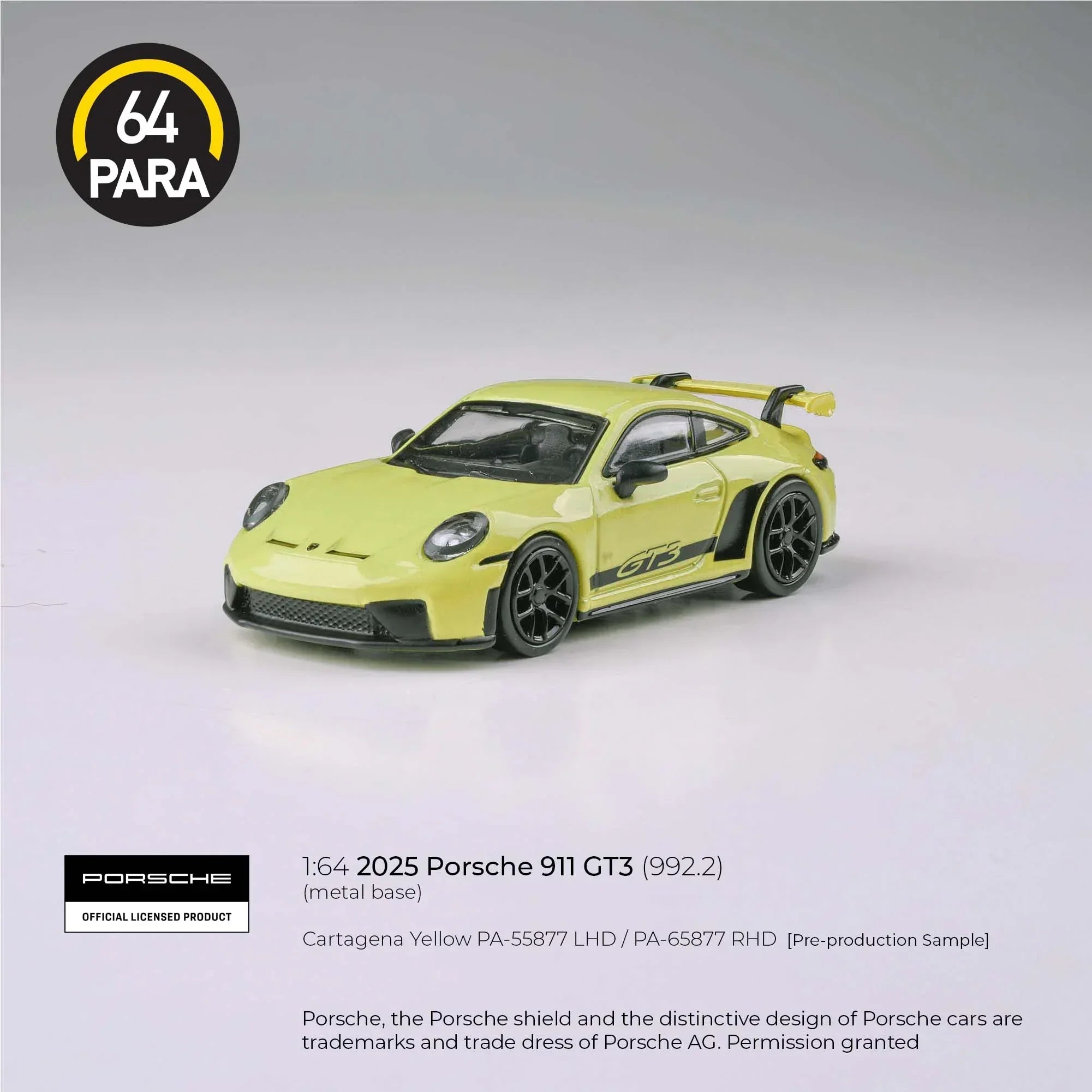 Premium scale diecast model car – *PRE-ORDER* Porsche 911 GT3 992.2 Cartagena 2025, 1:64 Scale (Yellow) Collectible