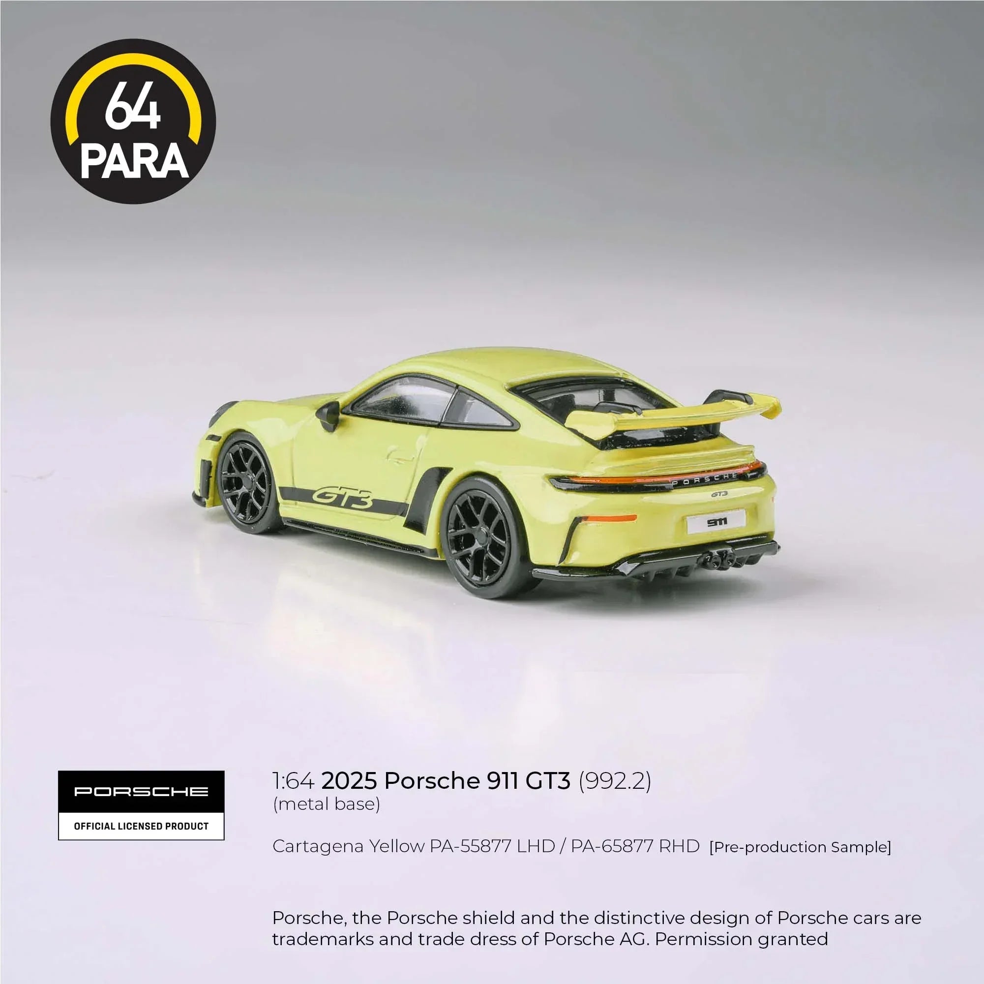 Premium scale diecast model car – *PRE-ORDER* Porsche 911 GT3 992.2 Cartagena 2025, 1:64 Scale (Yellow) Collectible