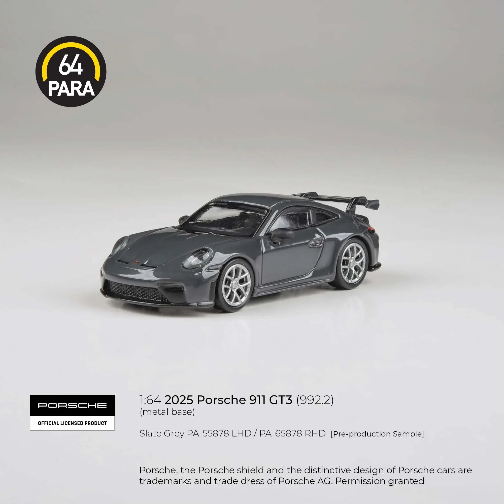 Premium scale diecast model car – Porsche 911 GT3 (992.2) 2025, 1:64 Scale (Slate Grey) Collectible