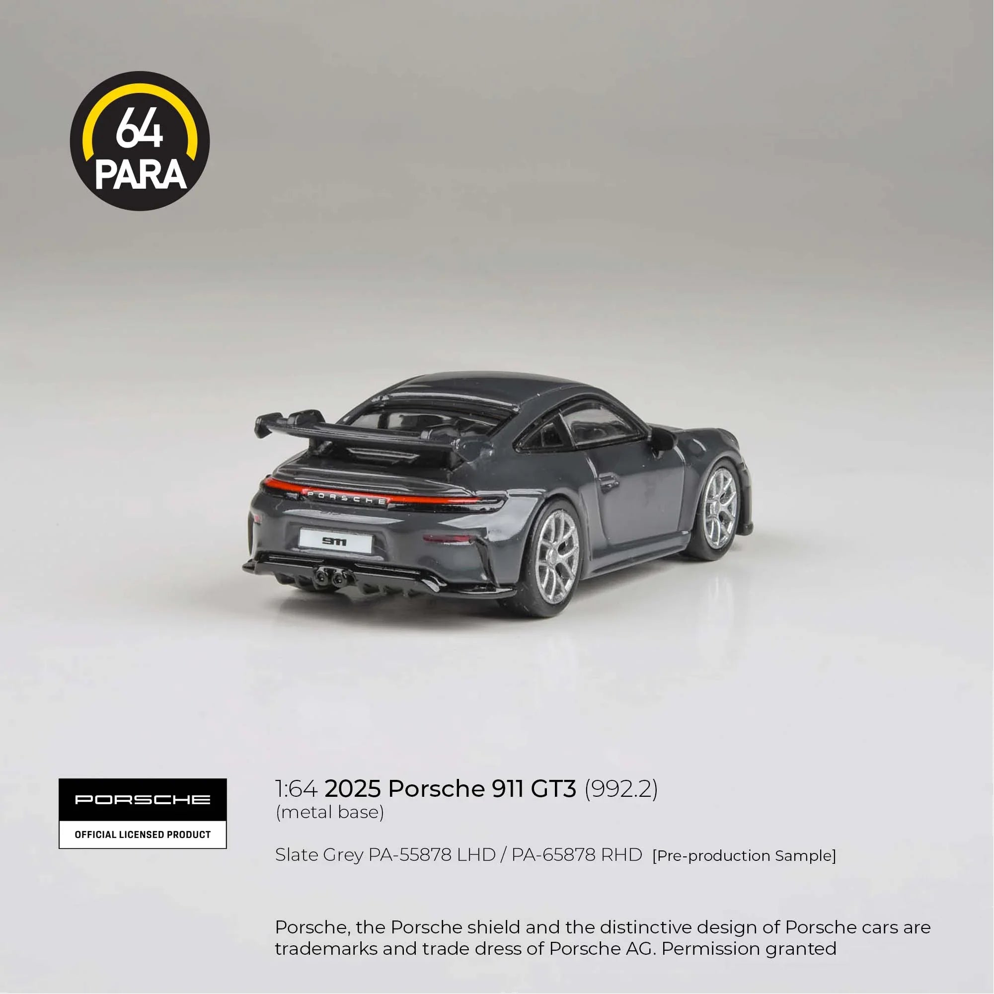 Premium scale diecast model car – Porsche 911 GT3 (992.2) 2025, 1:64 Scale (Slate Grey) Collectible