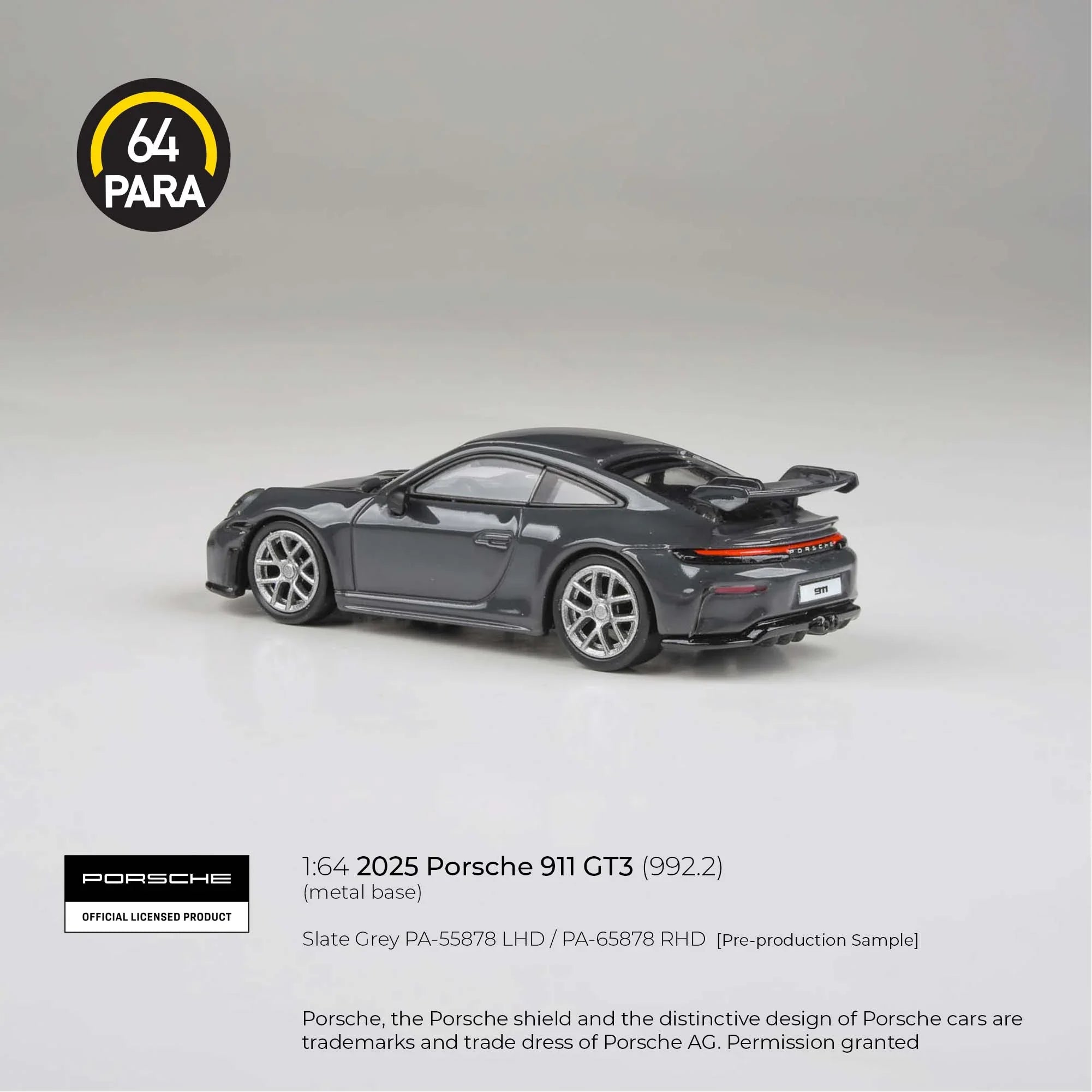 Premium scale diecast model car – Porsche 911 GT3 (992.2) 2025, 1:64 Scale (Slate Grey) Collectible