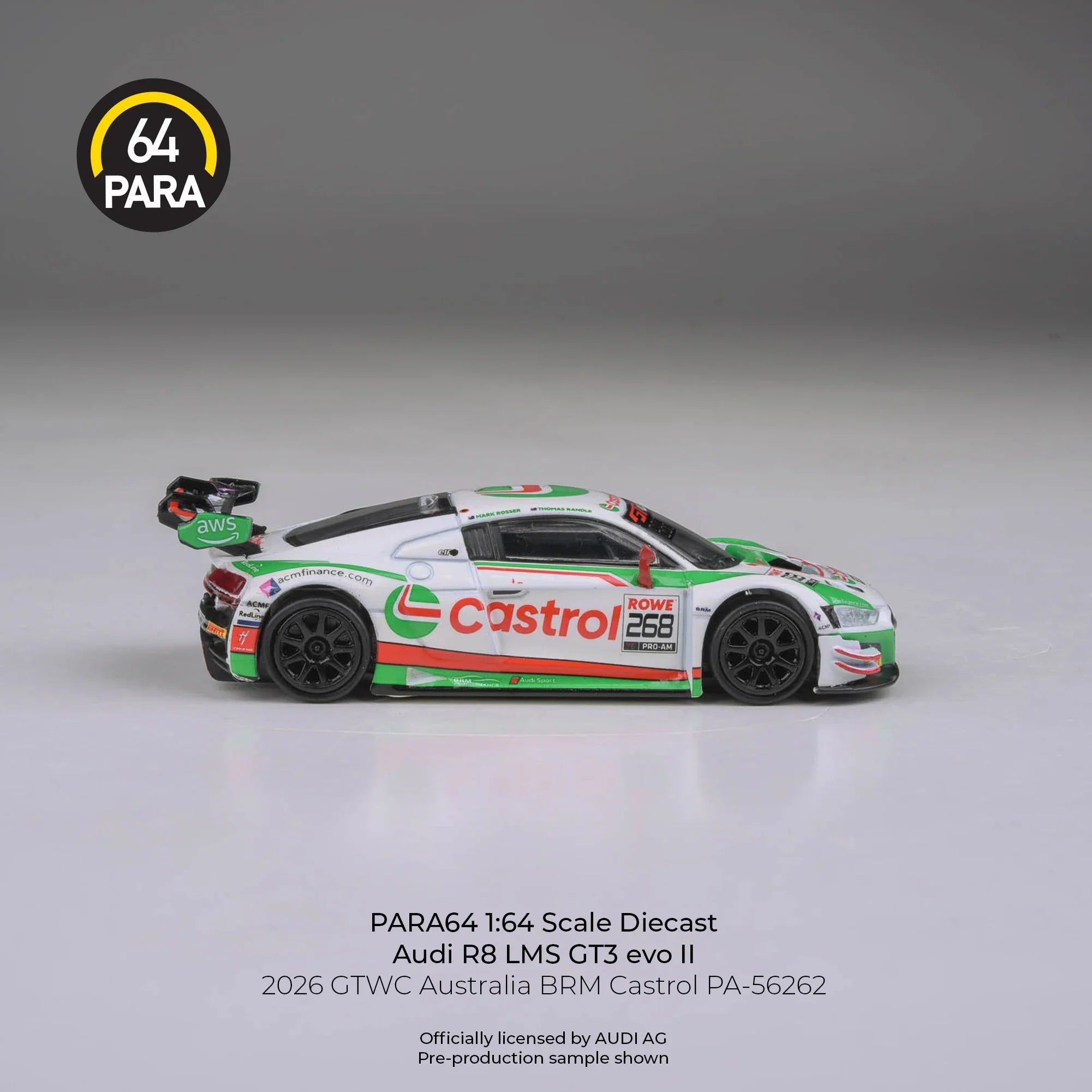 *PRE-ORDER* Audi R8 LMS GT3 EVO II GTWC Australia BRM Castrol 2026, 1:64 Scale
