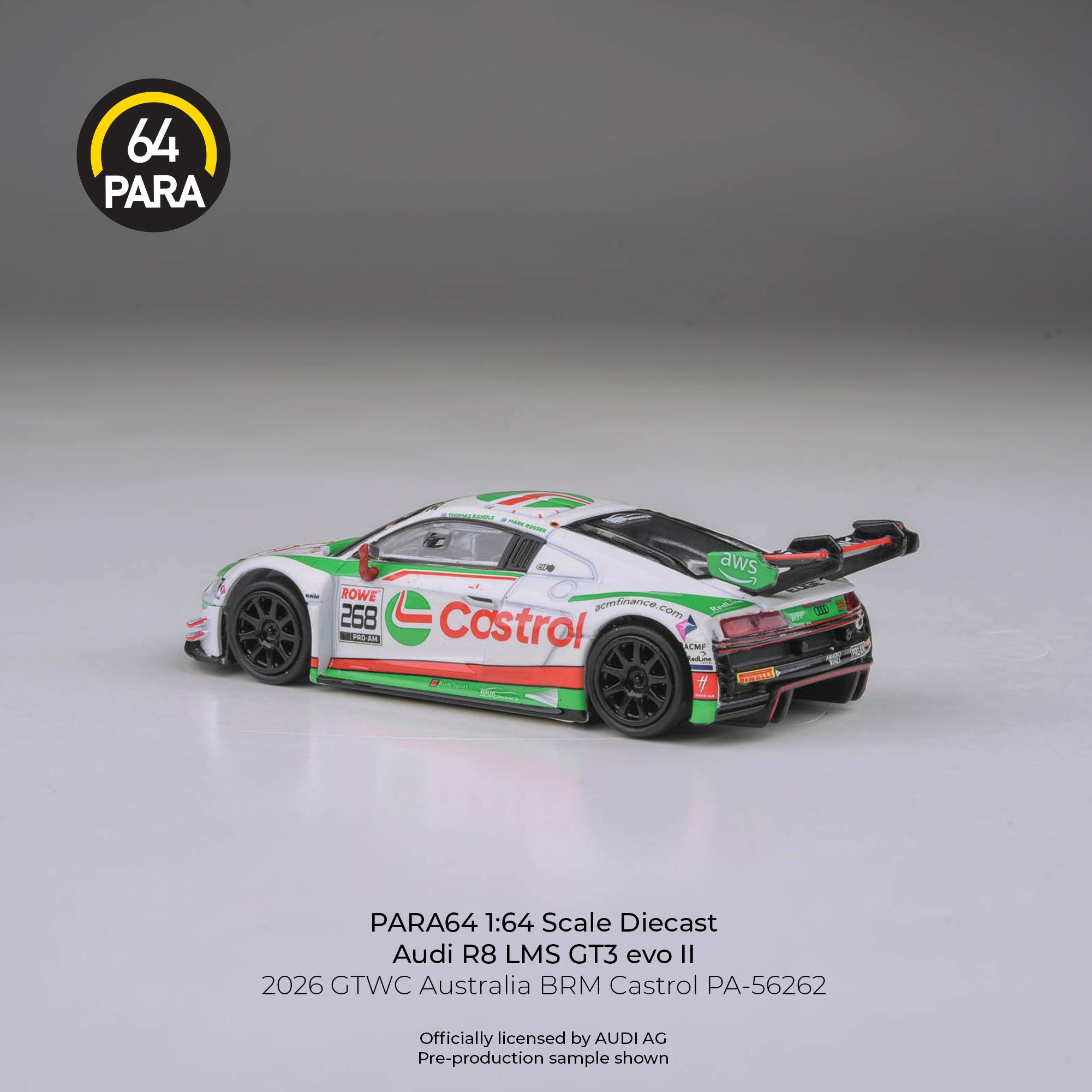 *PRE-ORDER* Audi R8 LMS GT3 EVO II GTWC Australia BRM Castrol 2026, 1:64 Scale