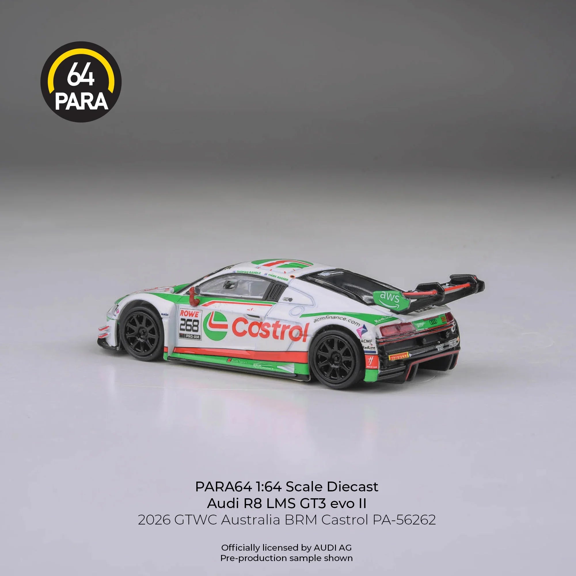 *PRE-ORDER* Audi R8 LMS GT3 EVO II GTWC Australia BRM Castrol 2026, 1:64 Scale