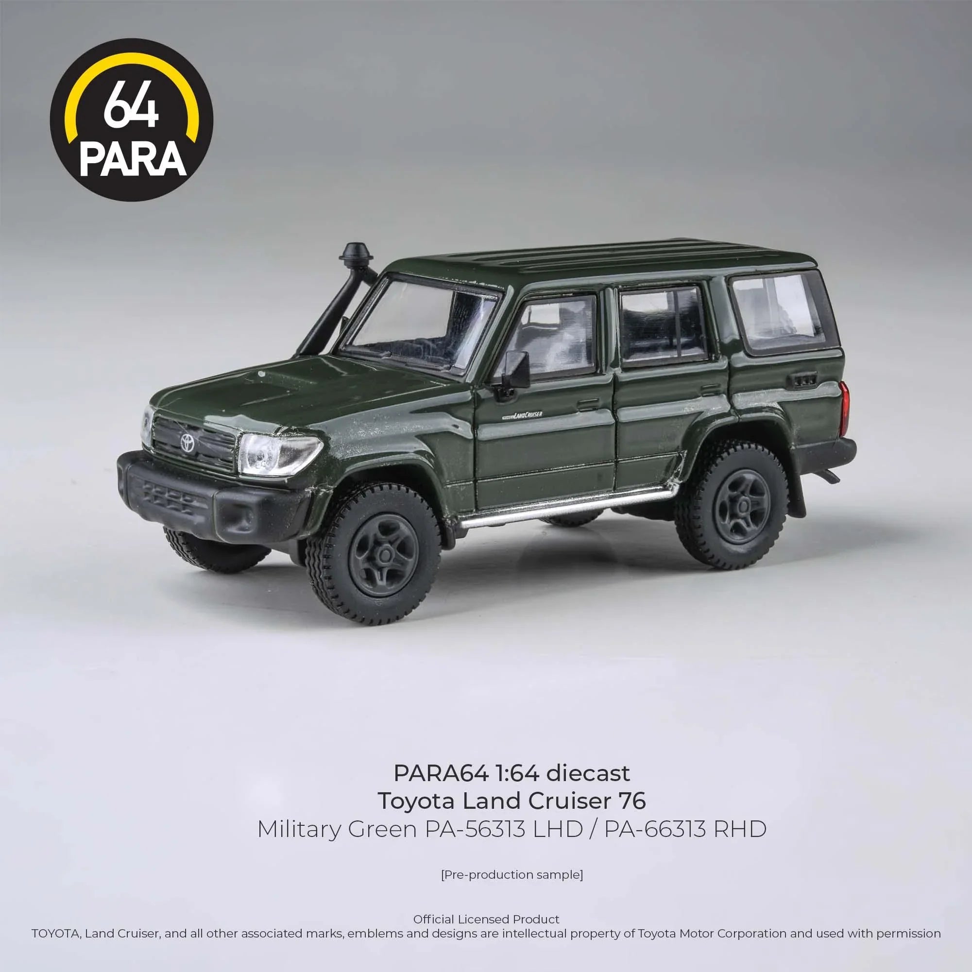 Premium scale diecast model car – *PRE-ORDER* Toyota Land Cruiser 76 2014, 1:64 Scale (Military Green) Collectible