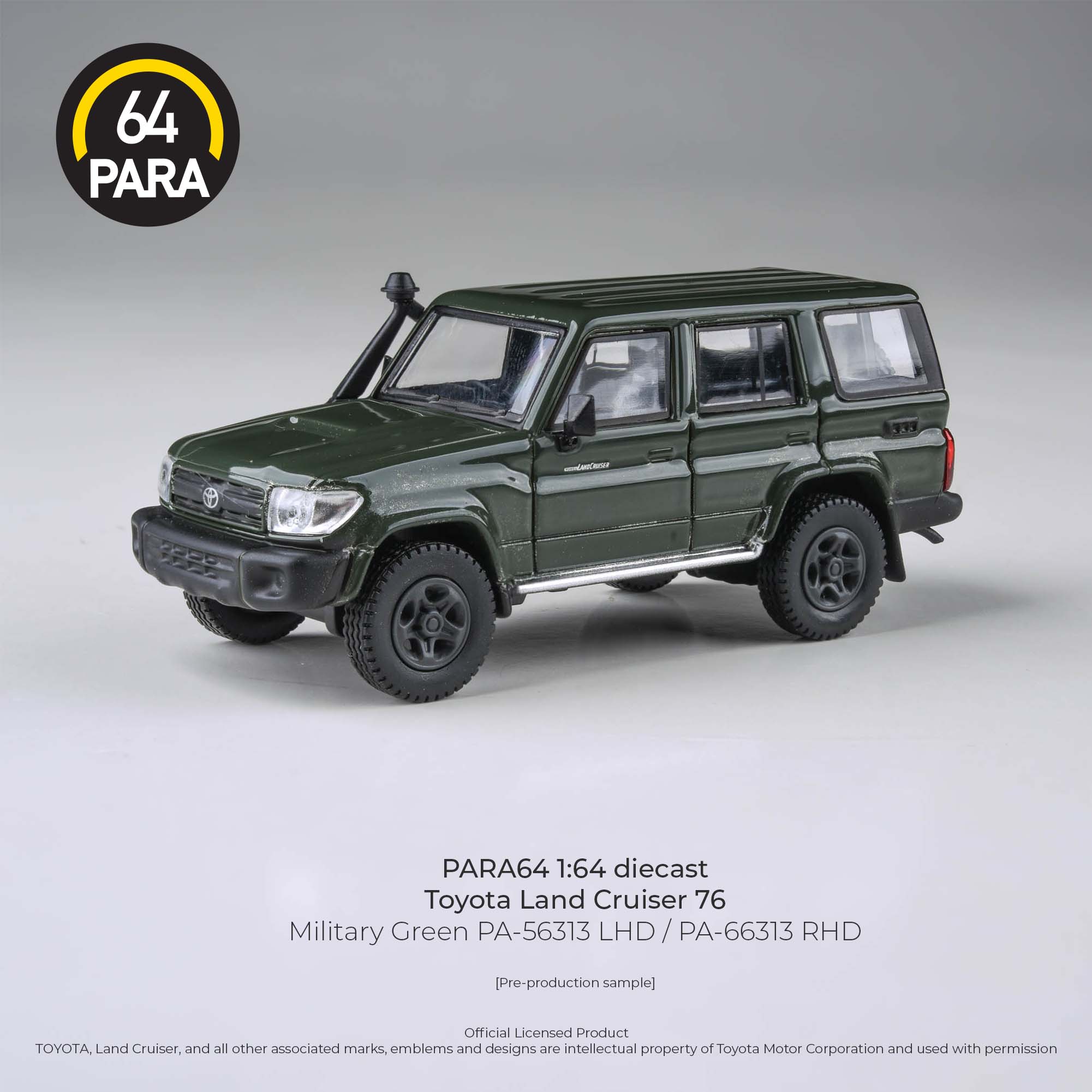 Premium scale diecast model car – *PRE-ORDER* Toyota Land Cruiser 76 2014, 1:64 Scale (Military Green) Collectible