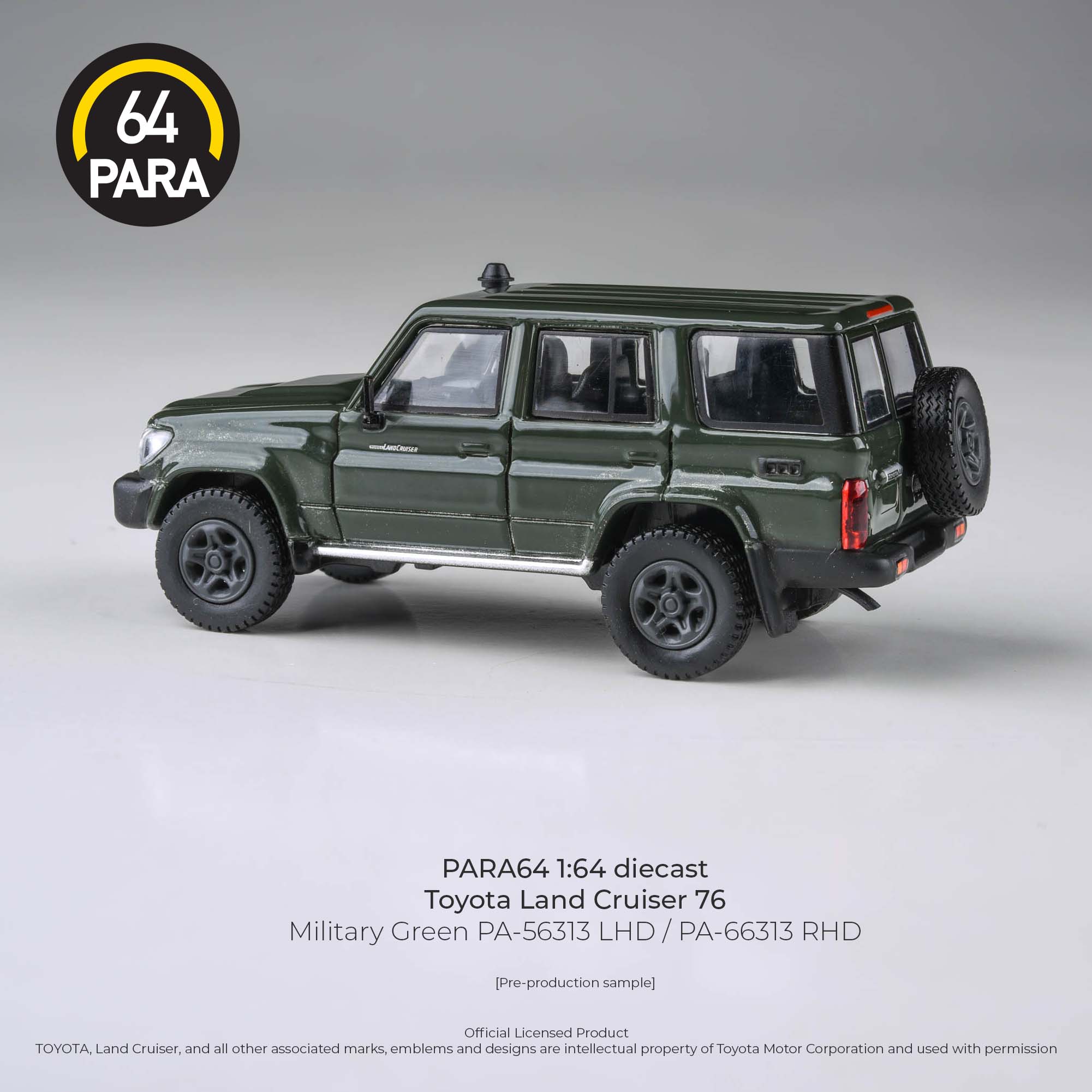 Premium scale diecast model car – *PRE-ORDER* Toyota Land Cruiser 76 2014, 1:64 Scale (Military Green) Collectible