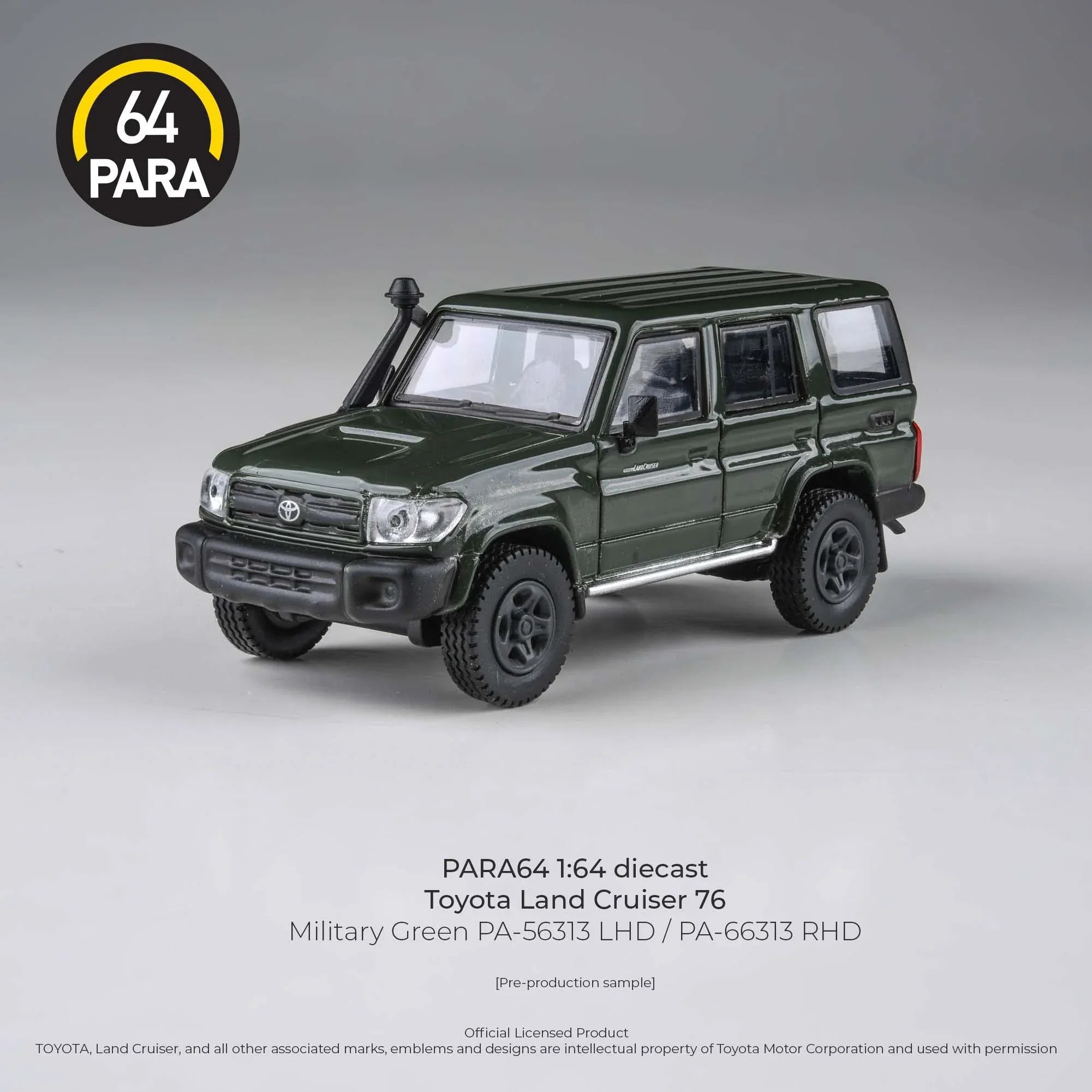 Premium scale diecast model car – *PRE-ORDER* Toyota Land Cruiser 76 2014, 1:64 Scale (Military Green) Collectible
