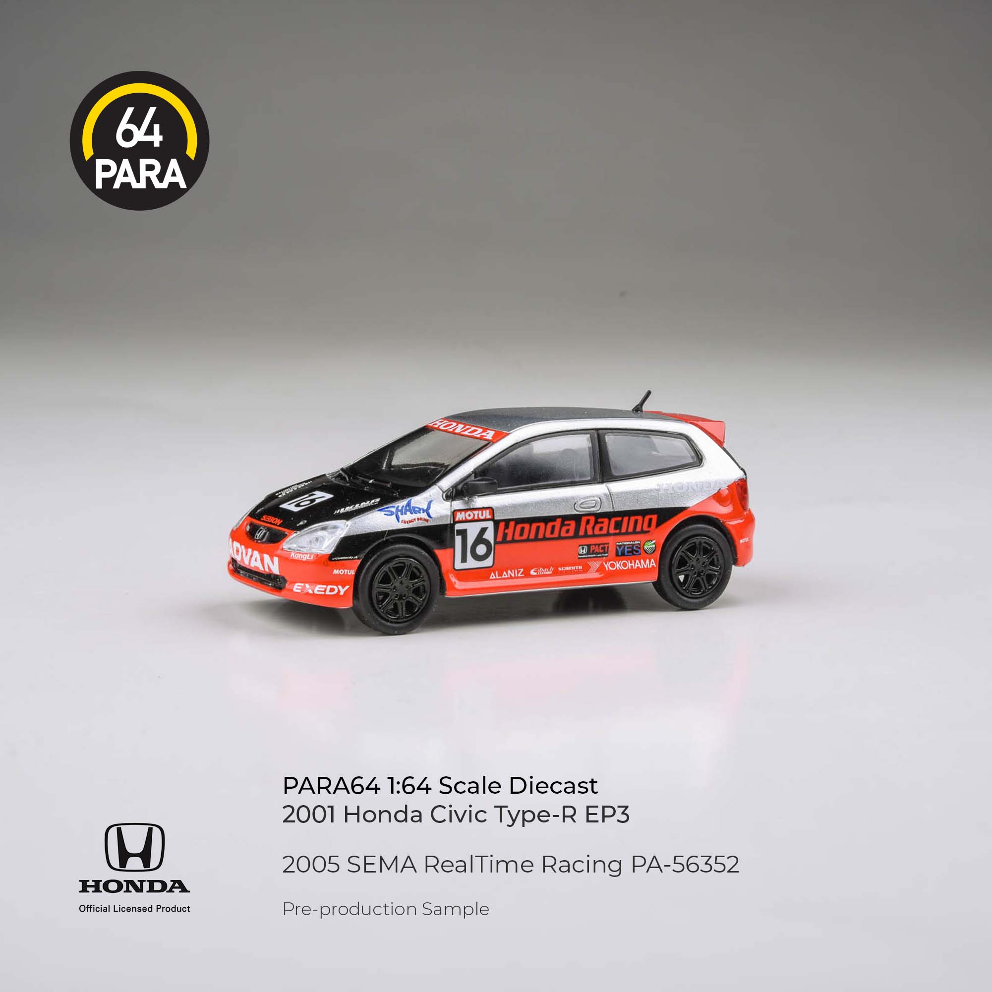 Premium scale diecast model car – Honda Civic 2005 SEMA RealTime Racing, 1:64 Scale (Red) Collectible