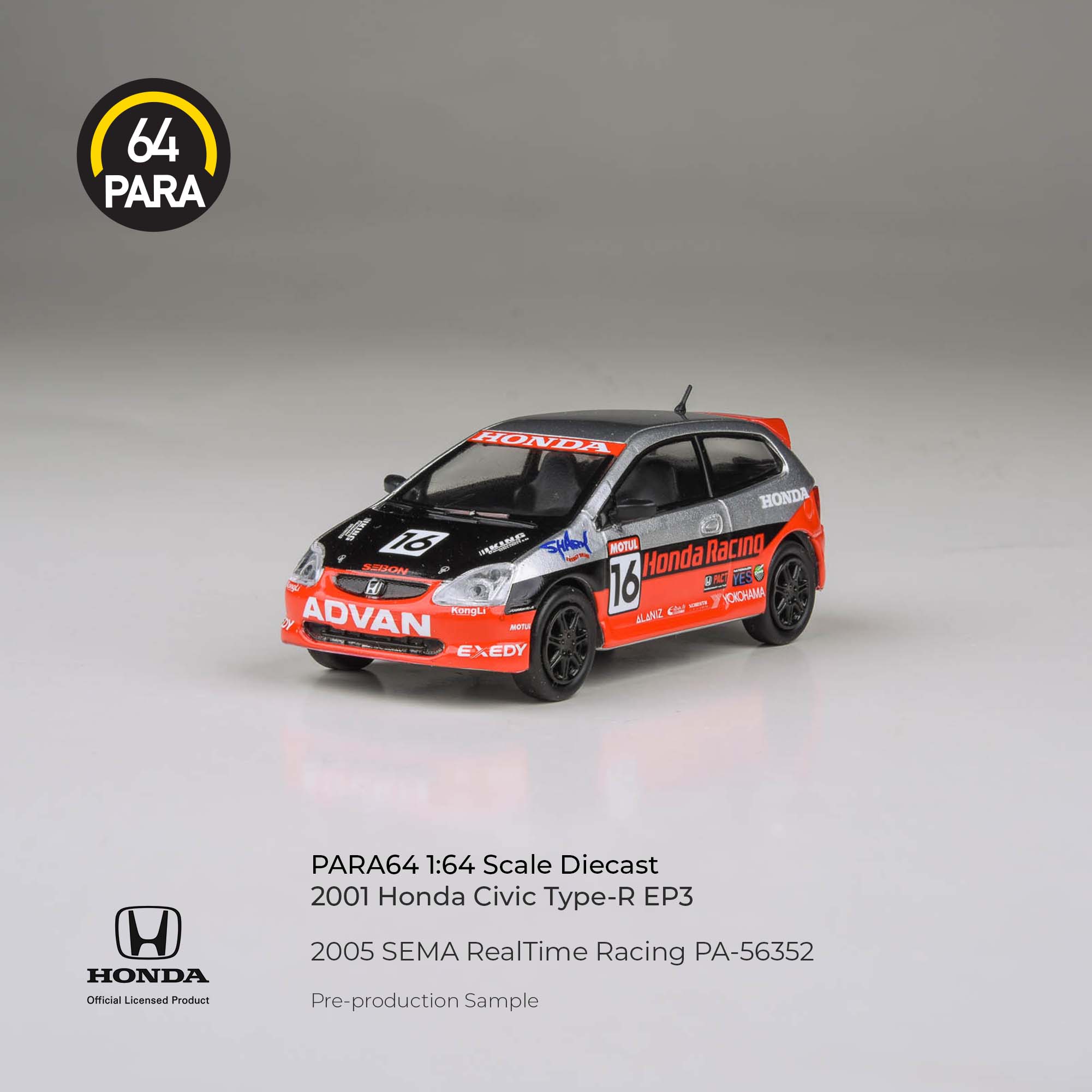 Premium scale diecast model car – Honda Civic 2005 SEMA RealTime Racing, 1:64 Scale (Red) Collectible