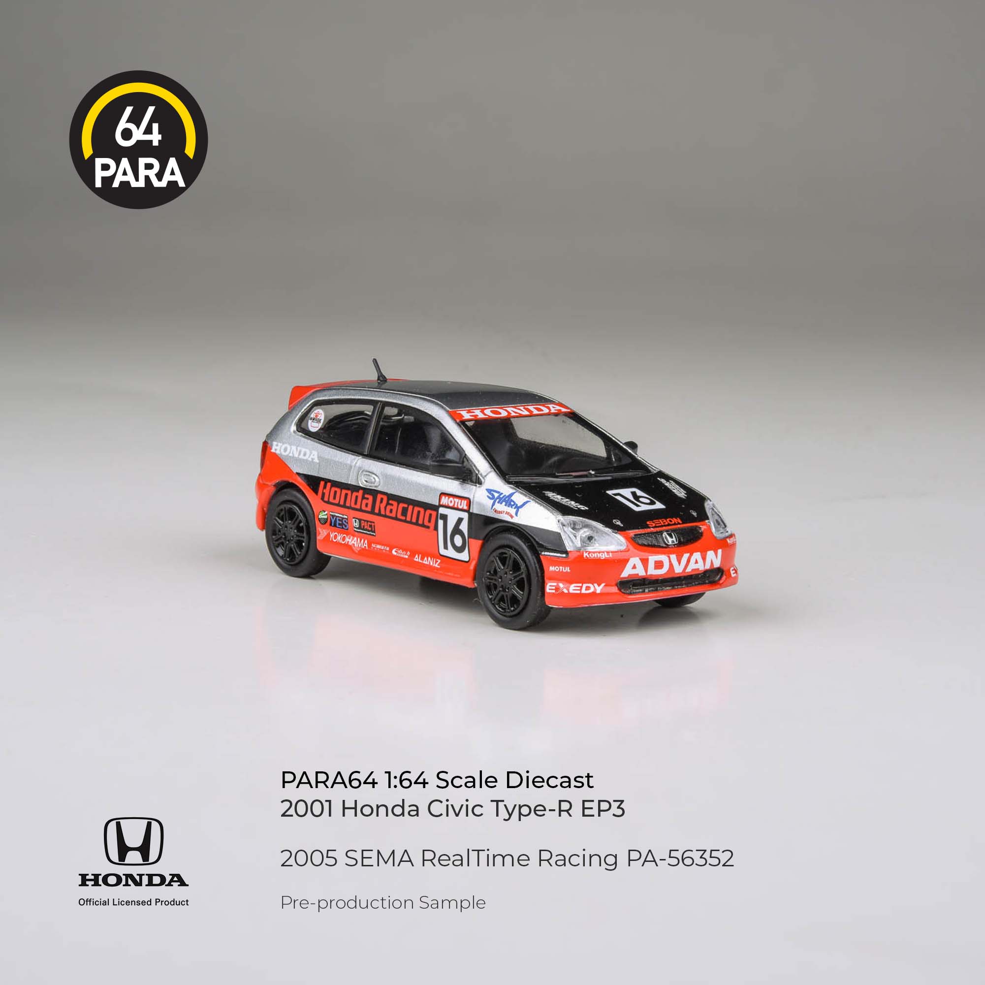 Premium scale diecast model car – Honda Civic 2005 SEMA RealTime Racing, 1:64 Scale (Red) Collectible