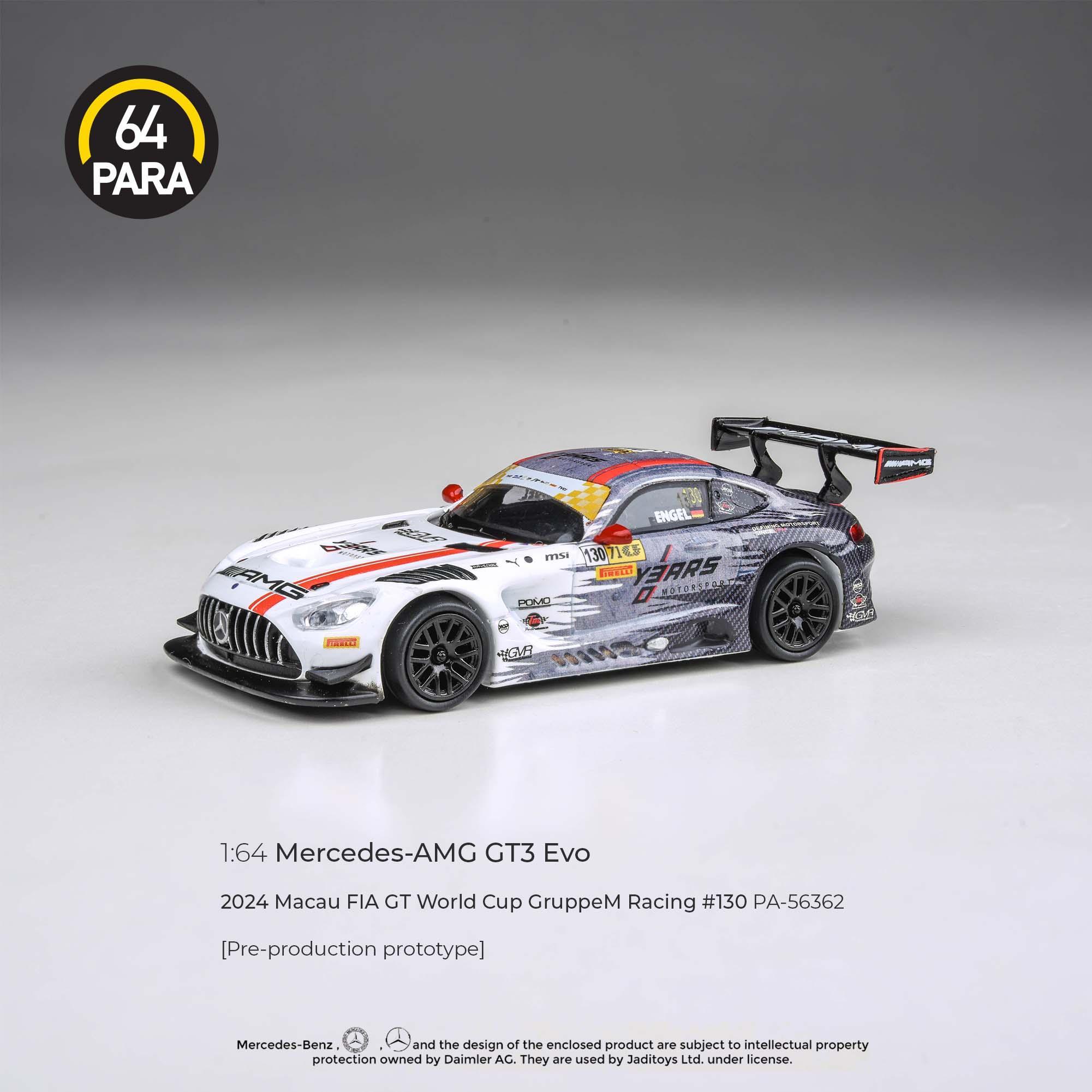 Premium scale diecast model car – Mercedes-AMG GT3 Evo 2024 Macau FIA GT World Cup GruppeM Racing #130, 1:64 Scale (Multicolor) Collectible