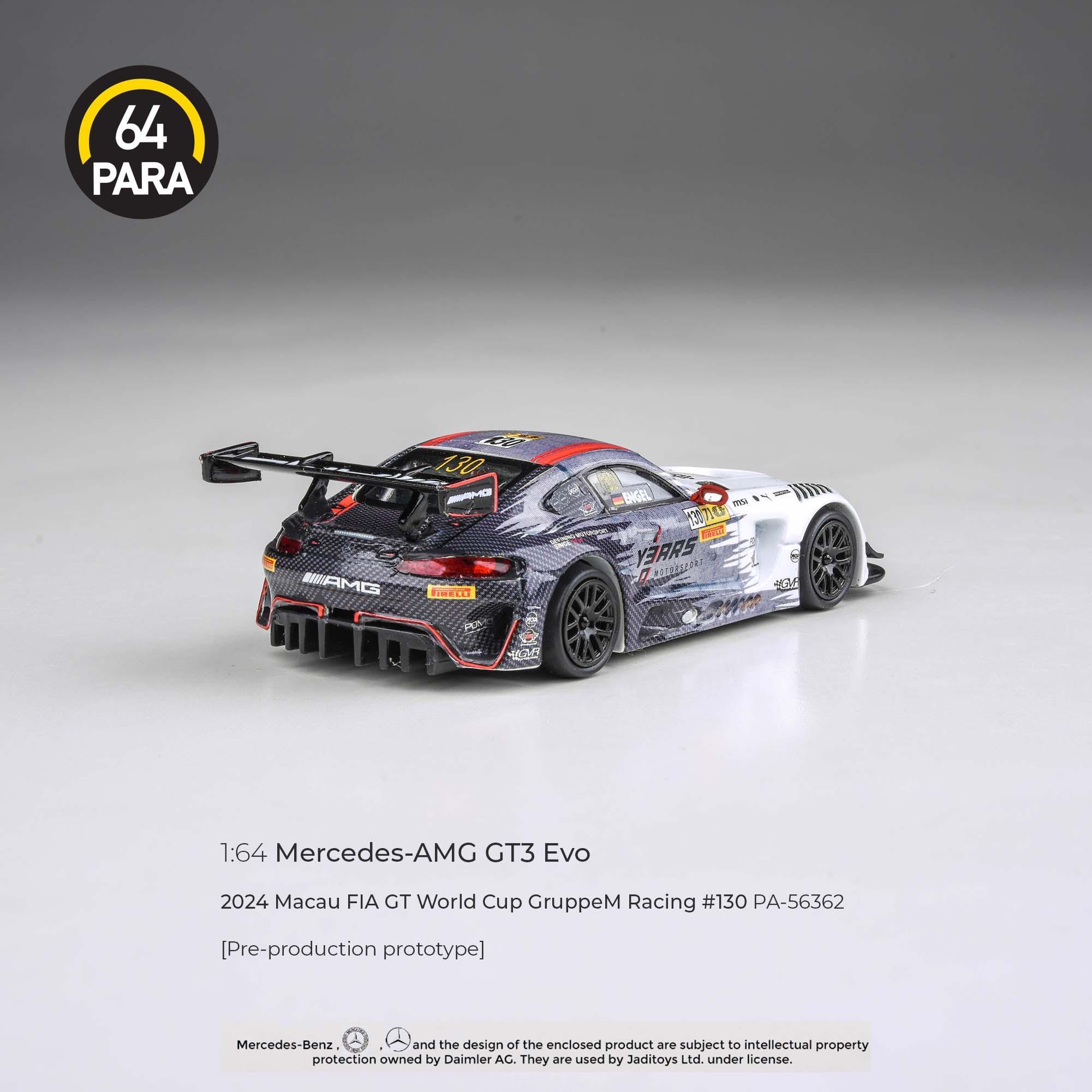 Premium scale diecast model car – Mercedes-AMG GT3 Evo 2024 Macau FIA GT World Cup GruppeM Racing #130, 1:64 Scale (Multicolor) Collectible