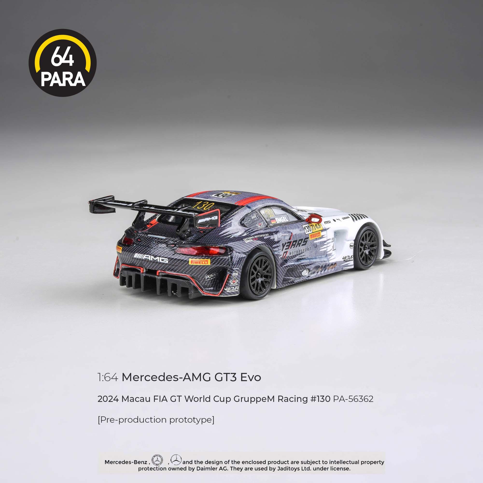 Premium scale diecast model car – Mercedes-AMG GT3 Evo 2024 Macau FIA GT World Cup GruppeM Racing #130, 1:64 Scale (Multicolor) Collectible