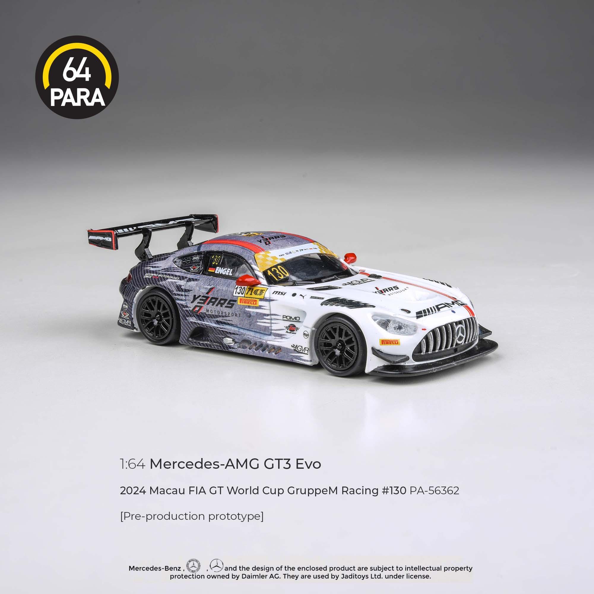 Premium scale diecast model car – Mercedes-AMG GT3 Evo 2024 Macau FIA GT World Cup GruppeM Racing #130, 1:64 Scale (Multicolor) Collectible