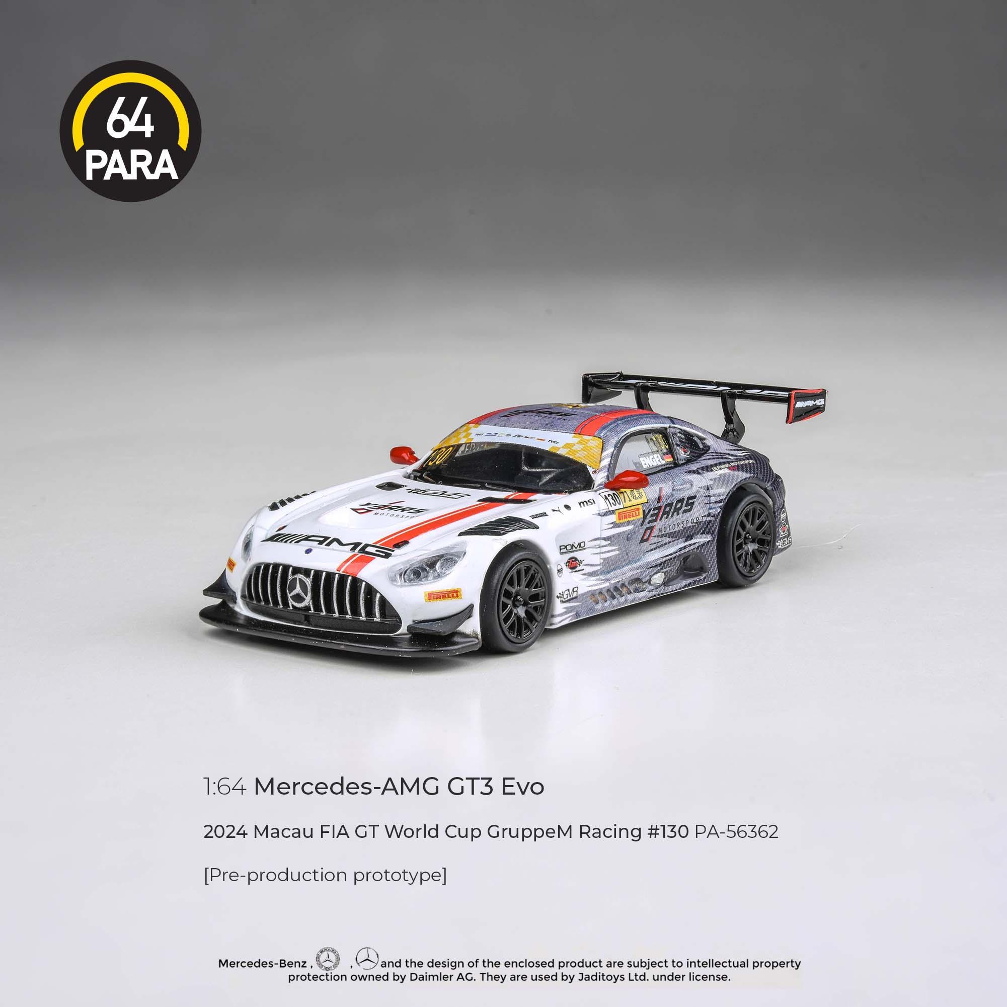 Premium scale diecast model car – Mercedes-AMG GT3 Evo 2024 Macau FIA GT World Cup GruppeM Racing #130, 1:64 Scale (Multicolor) Collectible