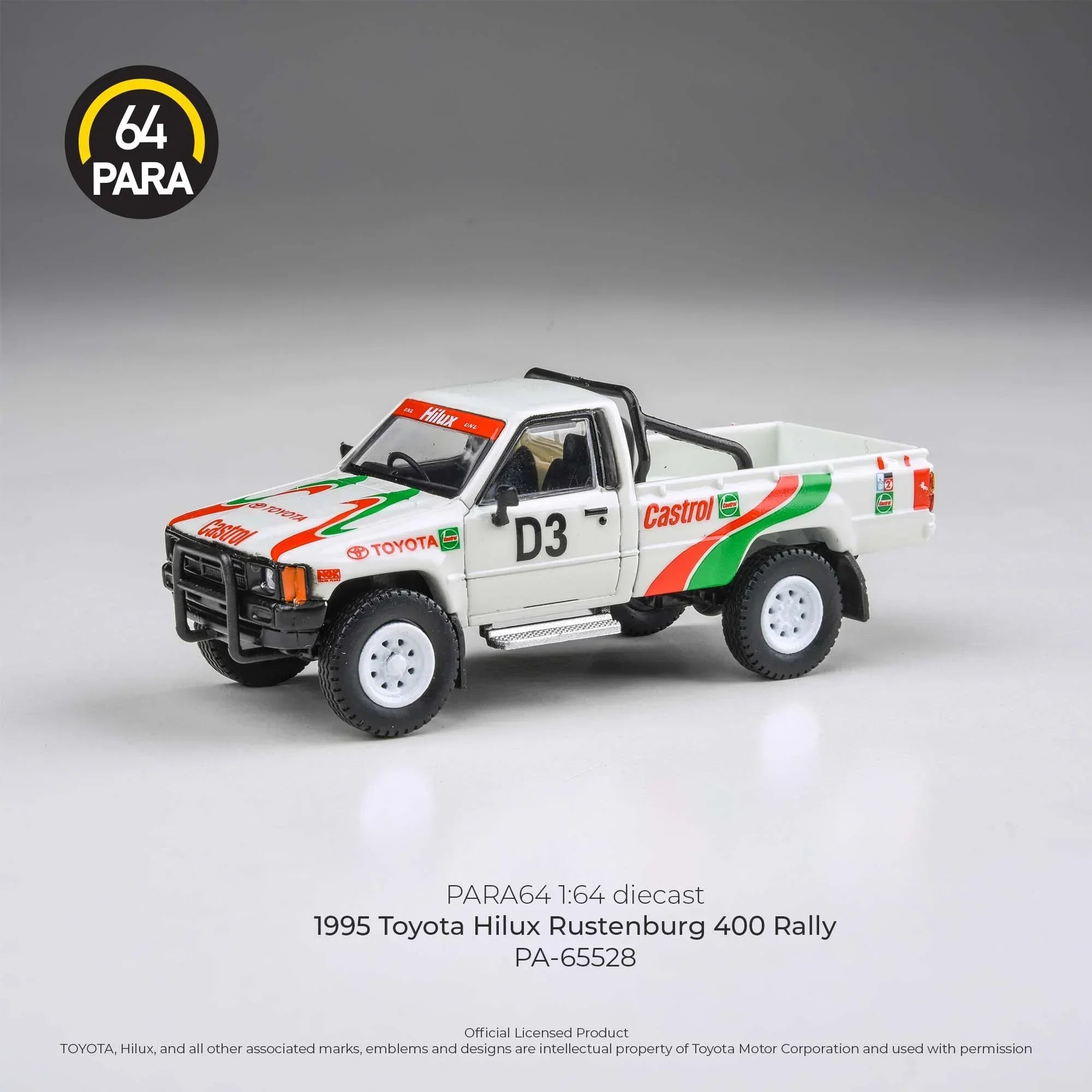 Premium scale diecast model car – Toyota Hilux Rustenburg 400 Rally 1995, 1:64 Scale (White) Collectible