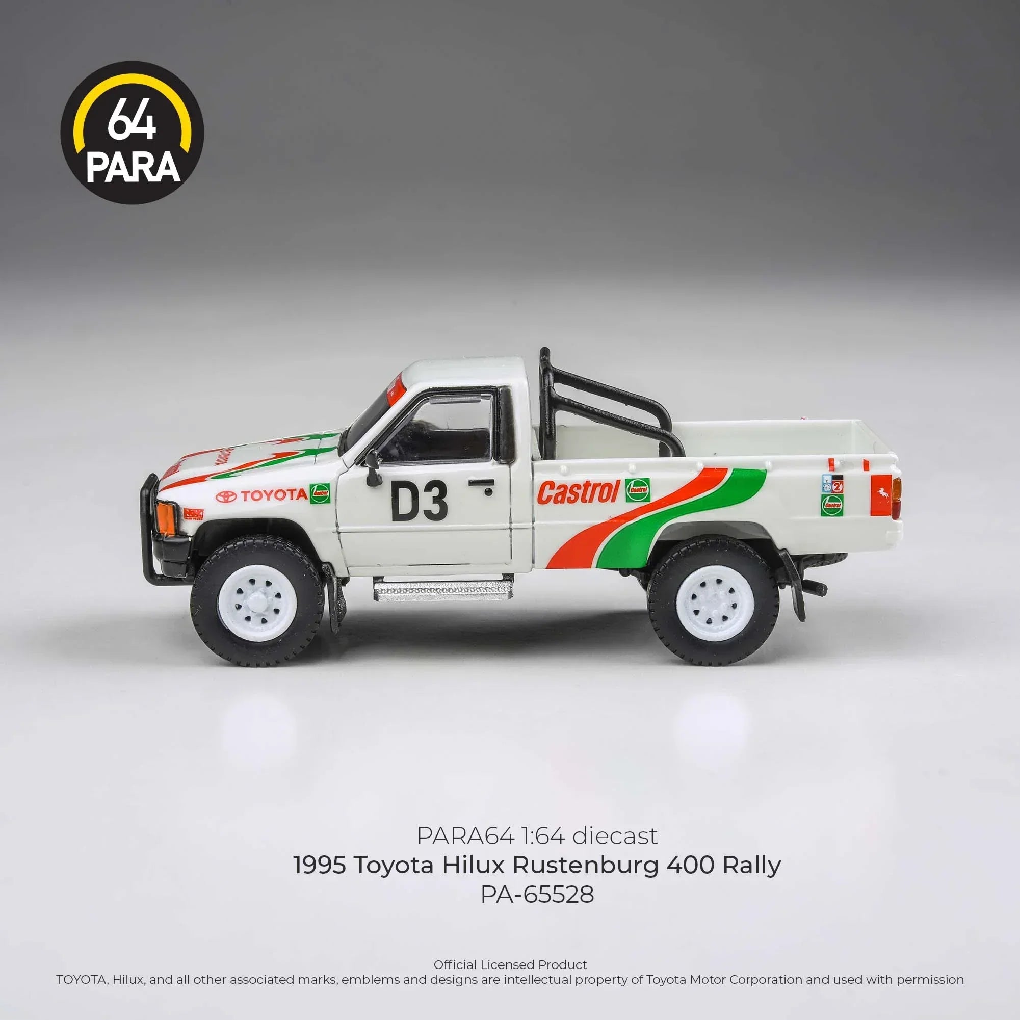 Premium scale diecast model car – Toyota Hilux Rustenburg 400 Rally 1995, 1:64 Scale (White) Collectible