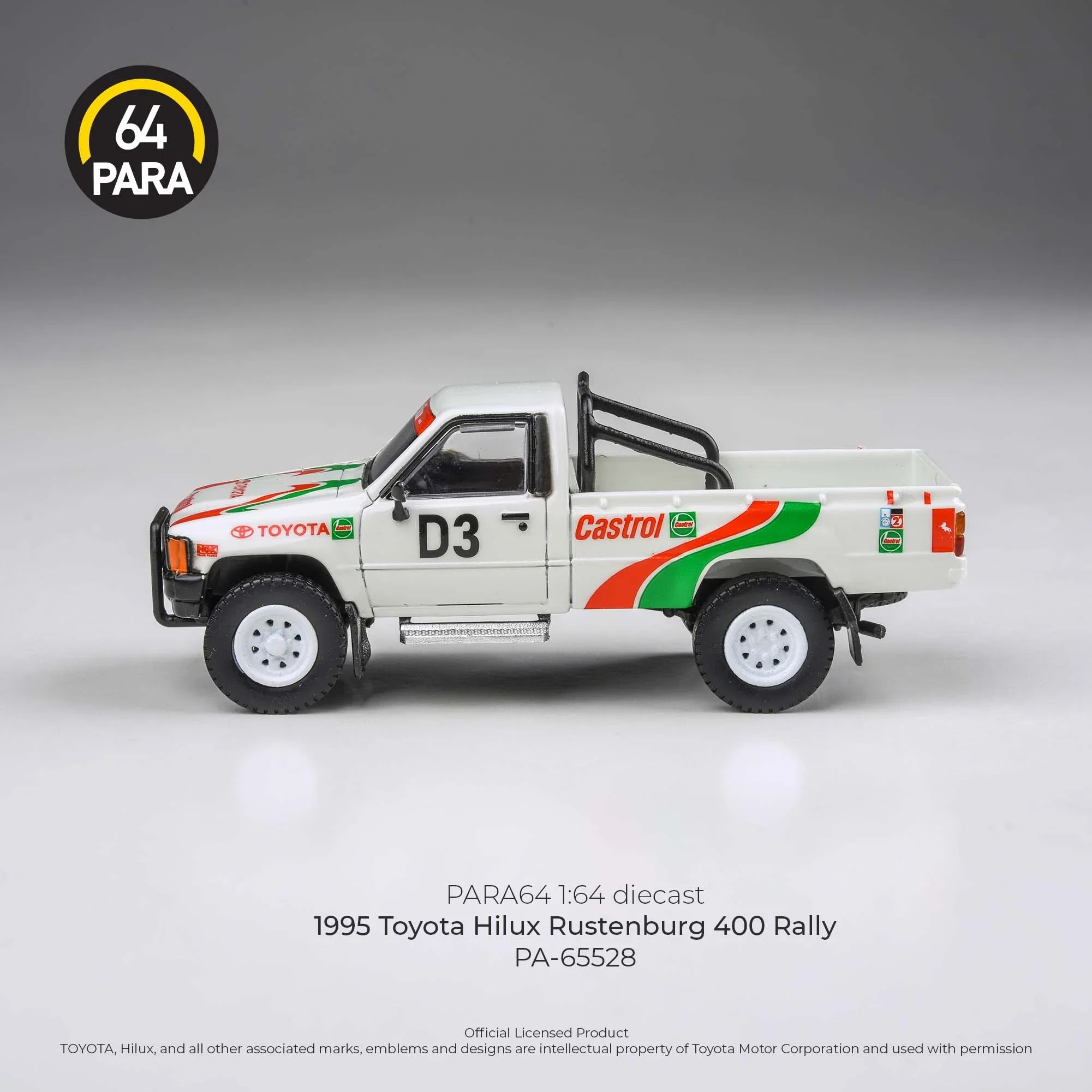 Premium scale diecast model car – Toyota Hilux Rustenburg 400 Rally 1995, 1:64 Scale (White) Collectible