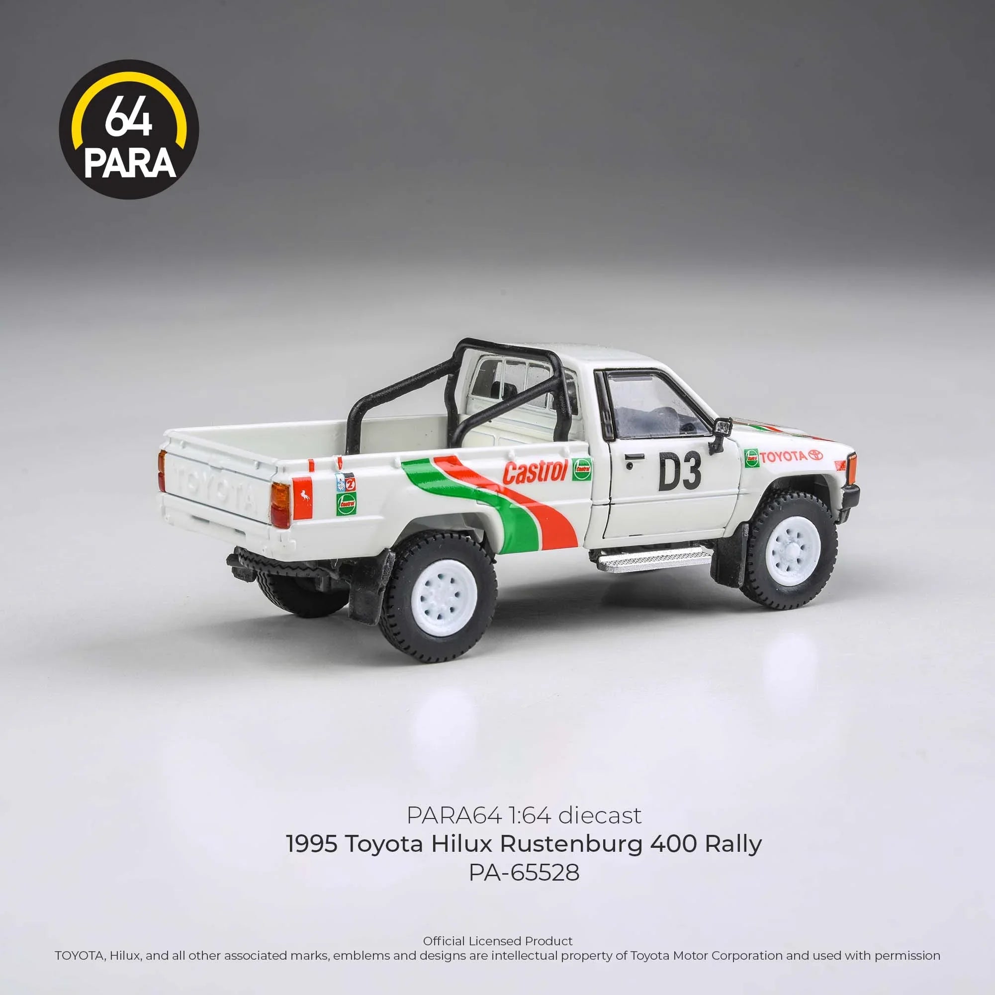 Premium scale diecast model car – Toyota Hilux Rustenburg 400 Rally 1995, 1:64 Scale (White) Collectible