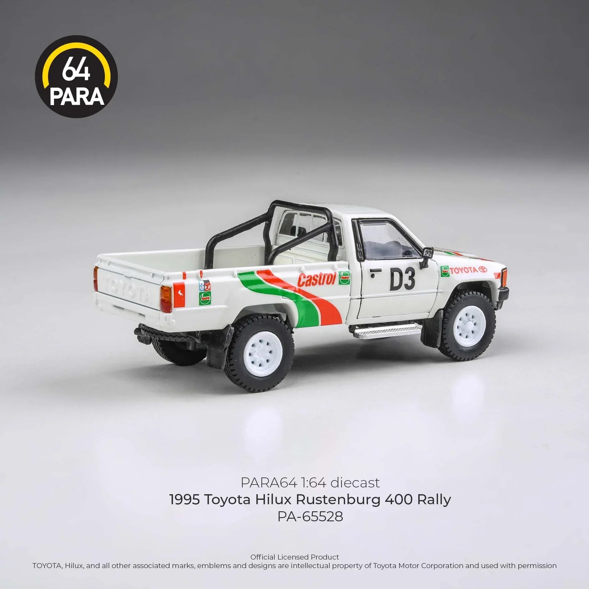Premium scale diecast model car – Toyota Hilux Rustenburg 400 Rally 1995, 1:64 Scale (White) Collectible