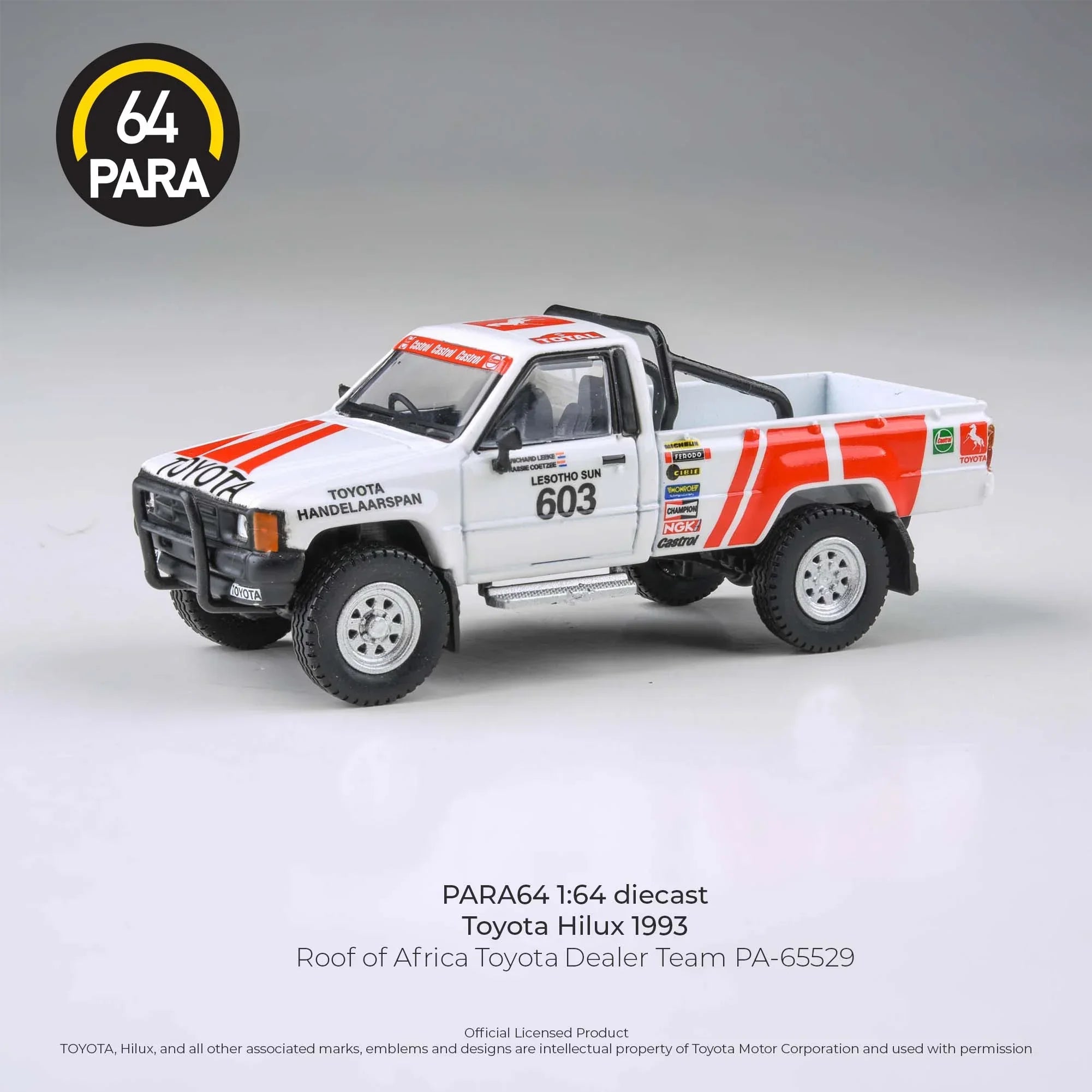 Premium scale diecast model car – *PRE-ORDER* Toyota Hilux 1993 Roof Of Africa Toyota Dealer Team 1995, 1:64 Scale Collectible