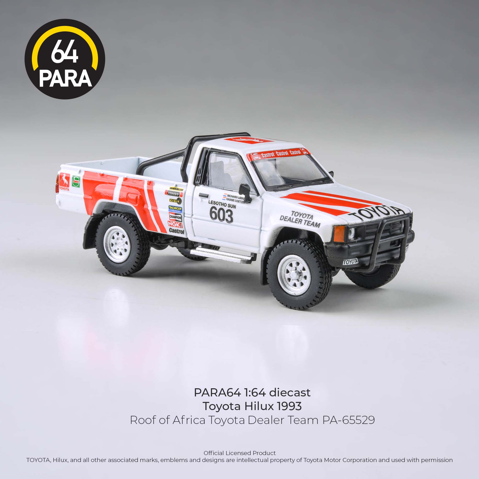 Premium scale diecast model car – *PRE-ORDER* Toyota Hilux 1993 Roof Of Africa Toyota Dealer Team 1995, 1:64 Scale Collectible