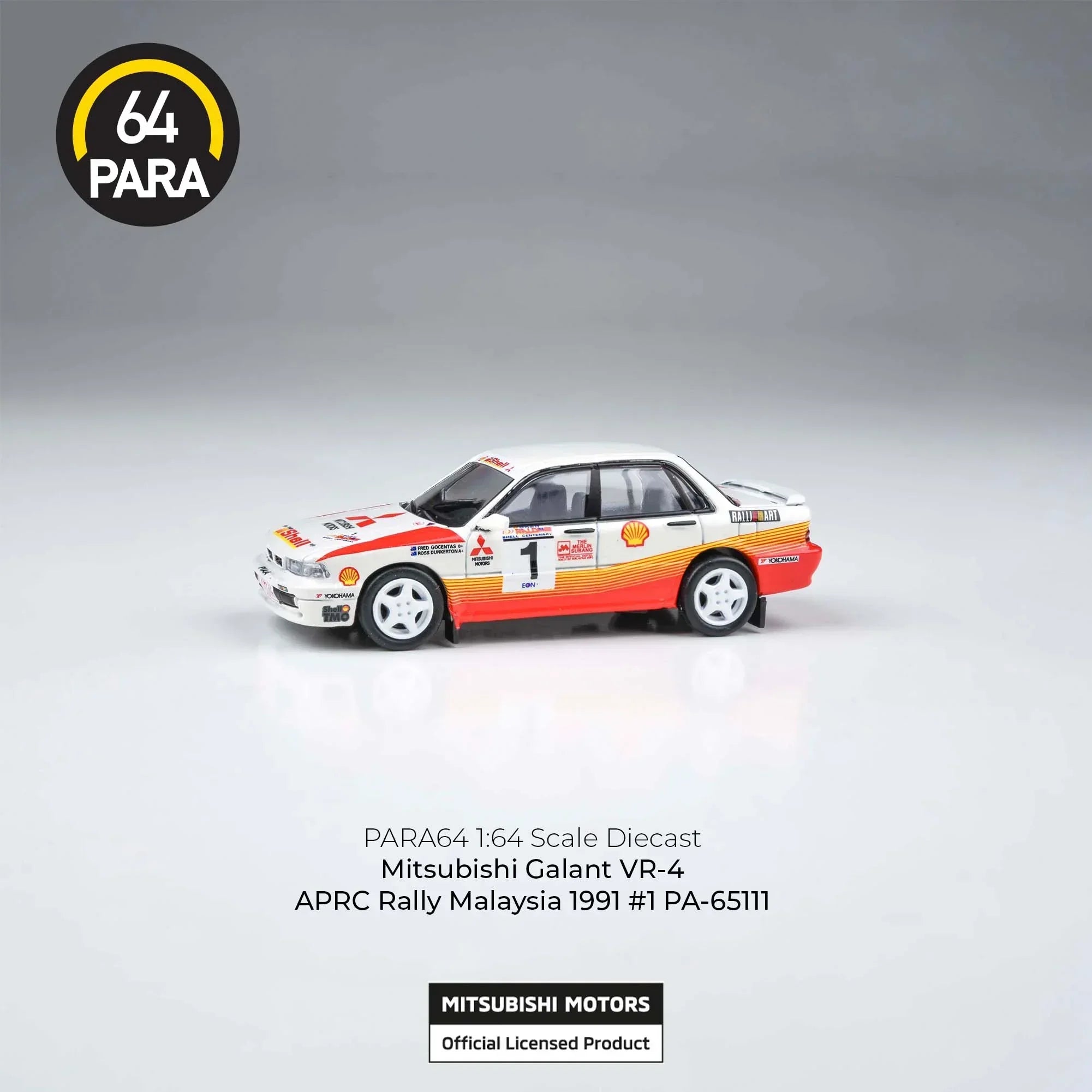 Premium scale diecast model car – Mitsubishi Galant VR-4 APRC Rally Malaysia #1 1991, 1:64 Scale (Orange) Collectible