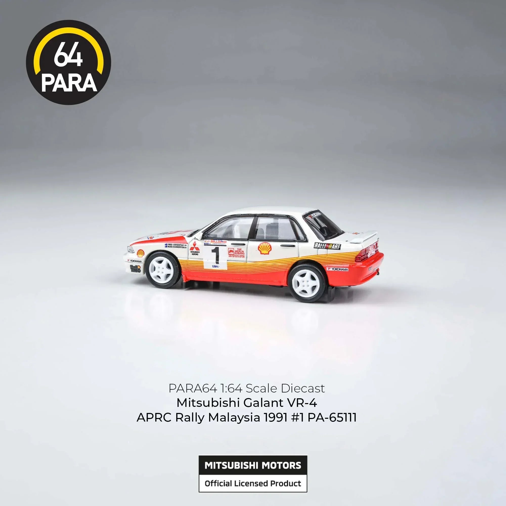 Premium scale diecast model car – Mitsubishi Galant VR-4 APRC Rally Malaysia #1 1991, 1:64 Scale (Orange) Collectible