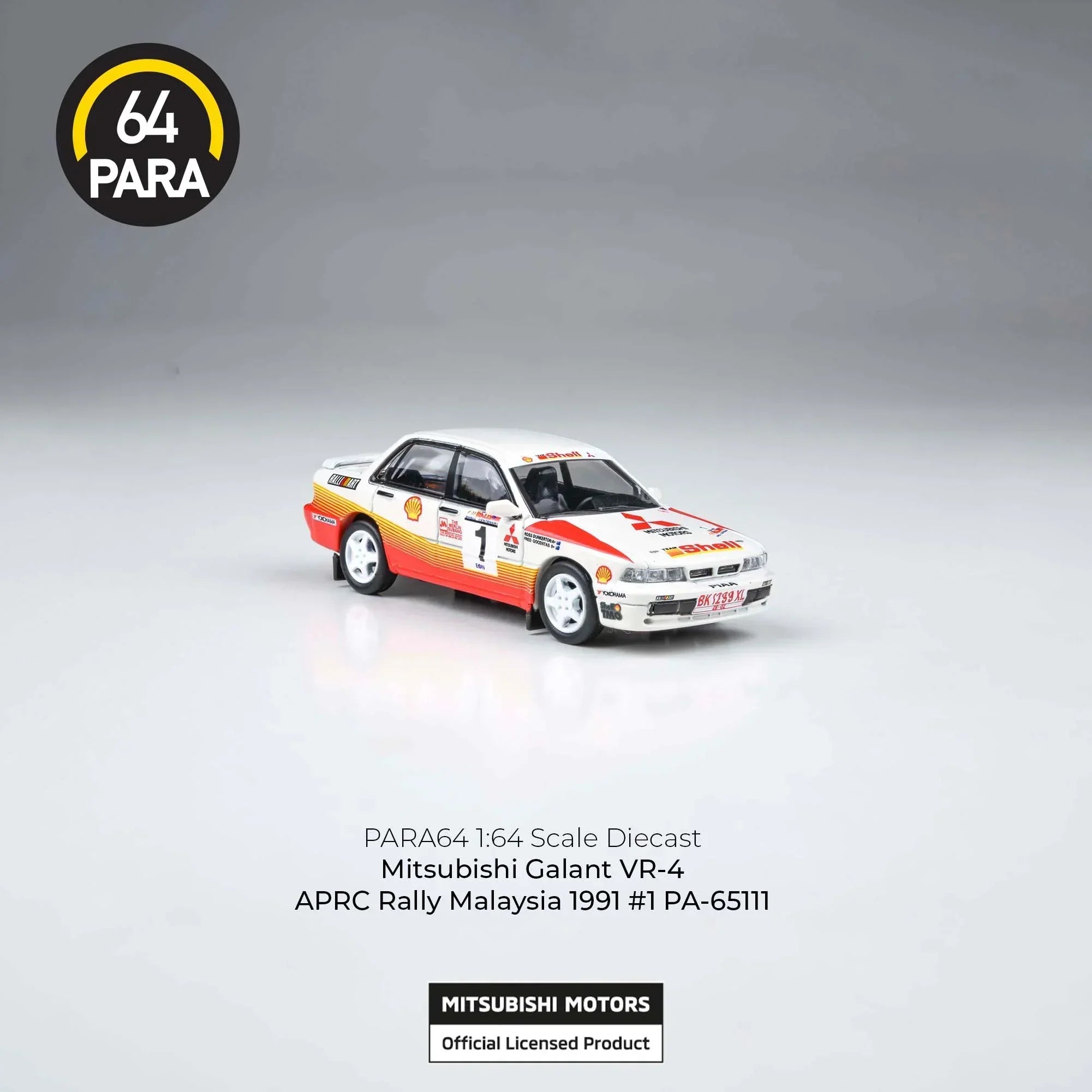 Premium scale diecast model car – Mitsubishi Galant VR-4 APRC Rally Malaysia #1 1991, 1:64 Scale (Orange) Collectible