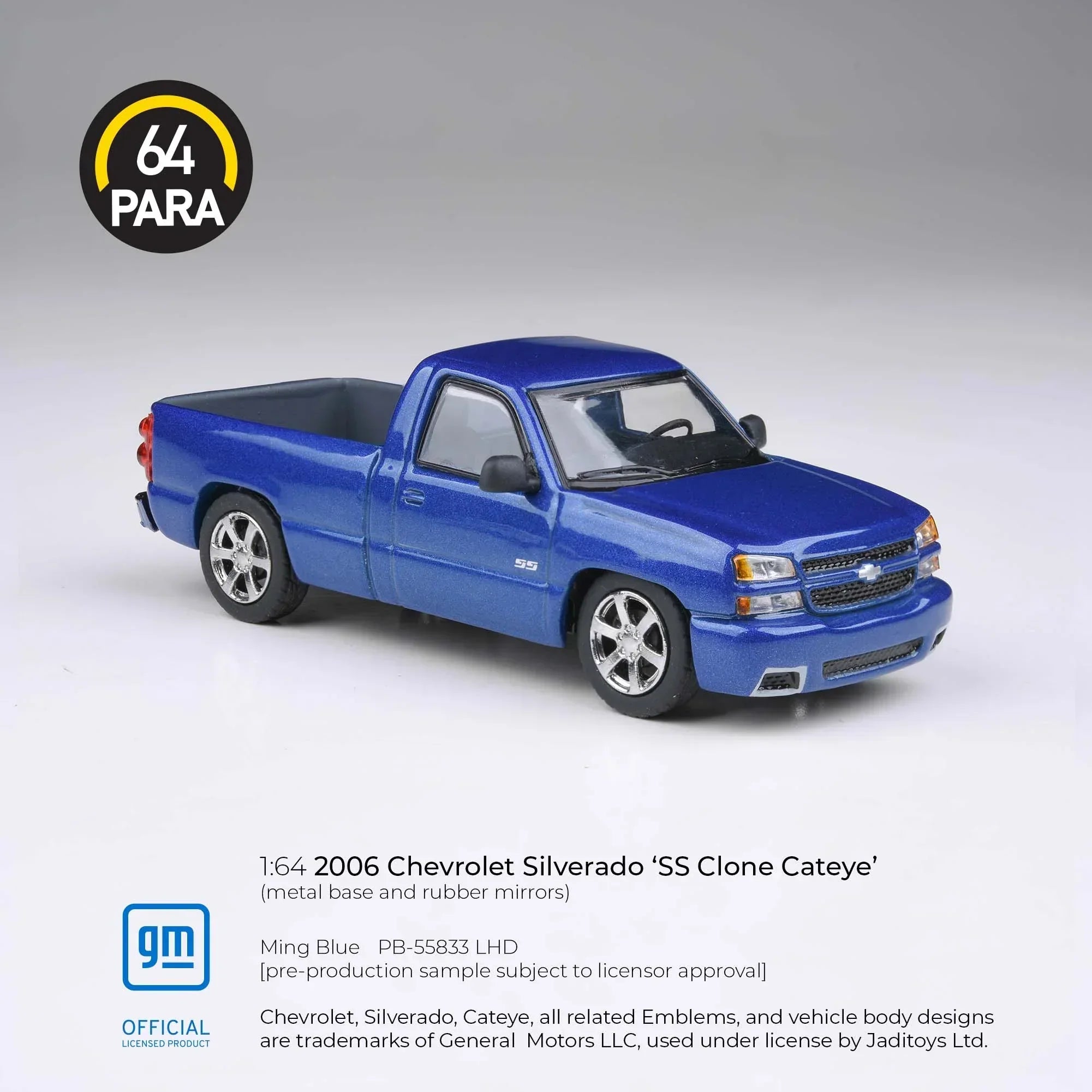 Premium scale diecast model car – Chevrolet Silverado 'SS Clone Cateye' 2006 , 1:64 Scale (Blue) Collectible