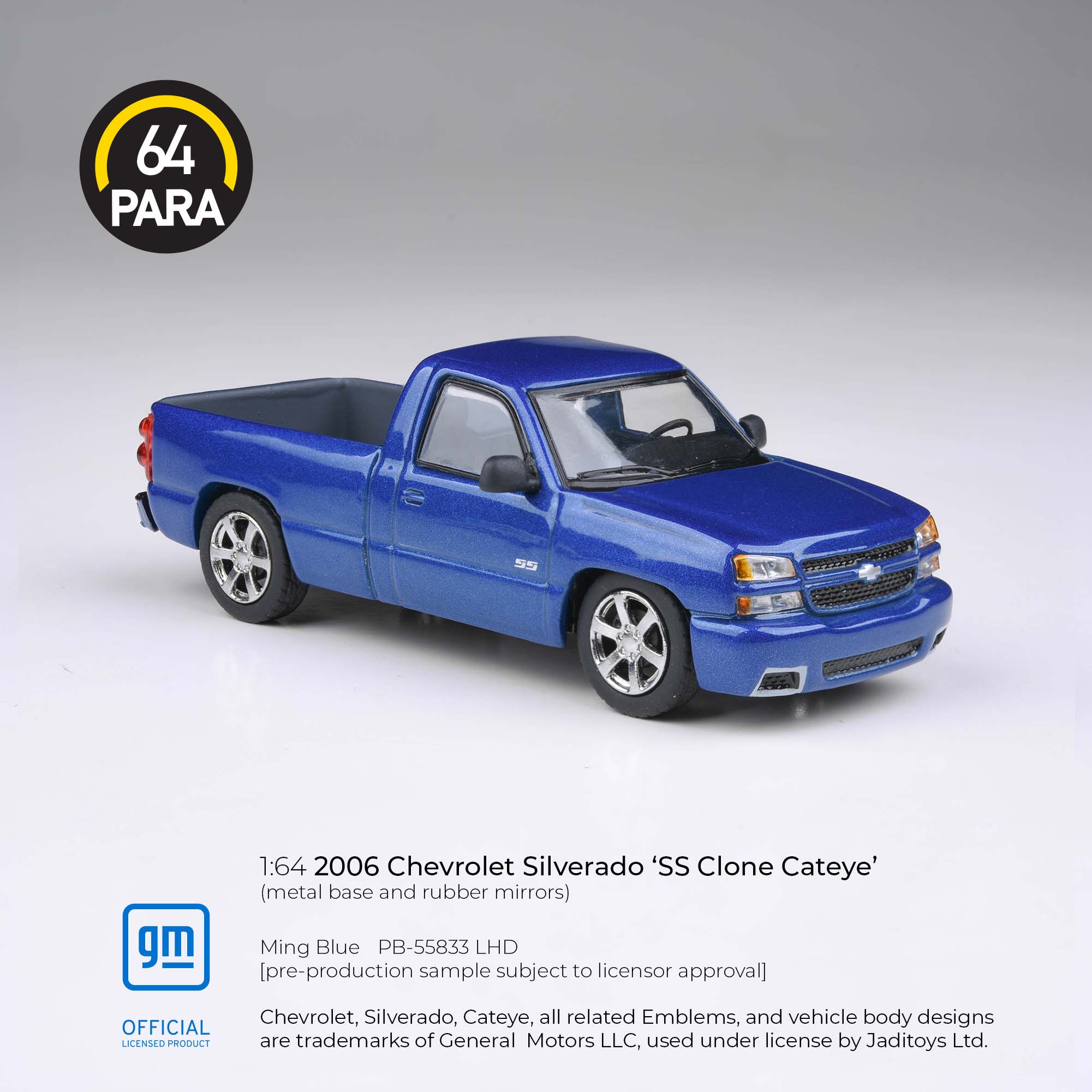 Premium scale diecast model car – Chevrolet Silverado 'SS Clone Cateye' 2006 , 1:64 Scale (Blue) Collectible