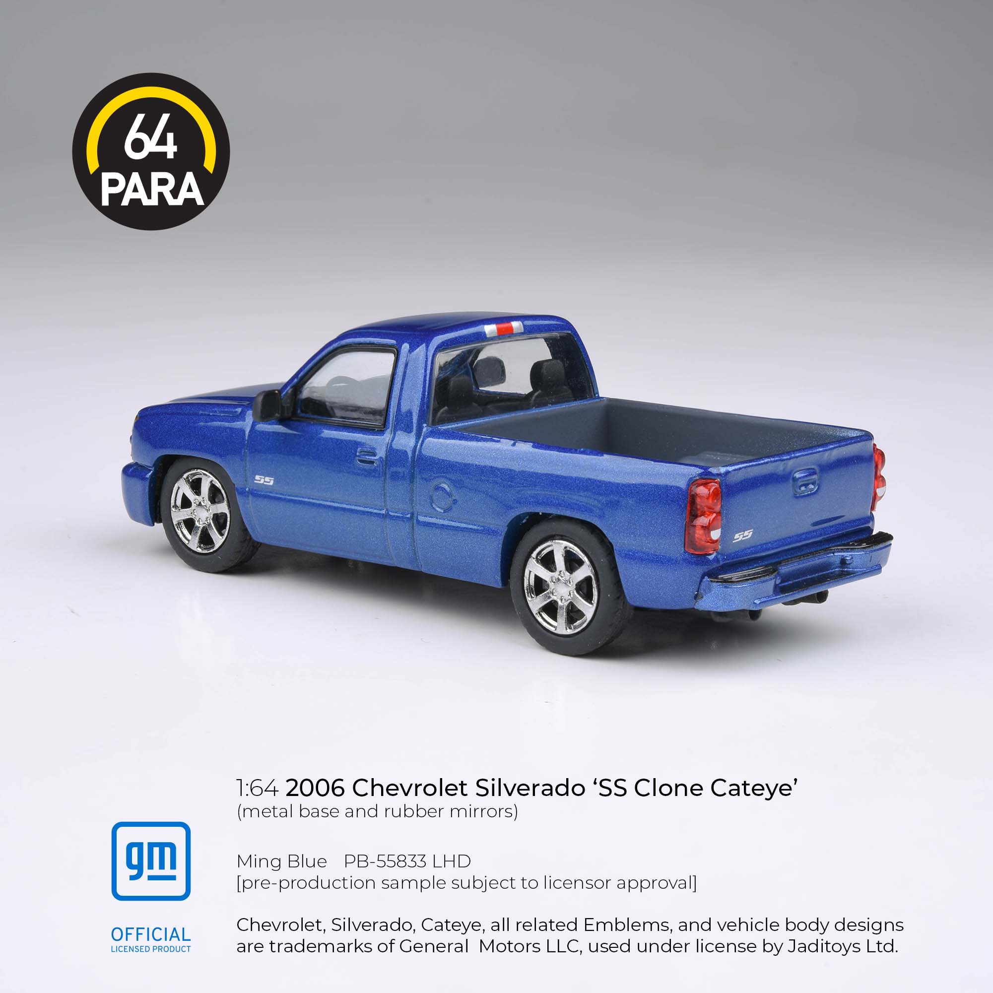 Premium scale diecast model car – Chevrolet Silverado 'SS Clone Cateye' 2006 , 1:64 Scale (Blue) Collectible