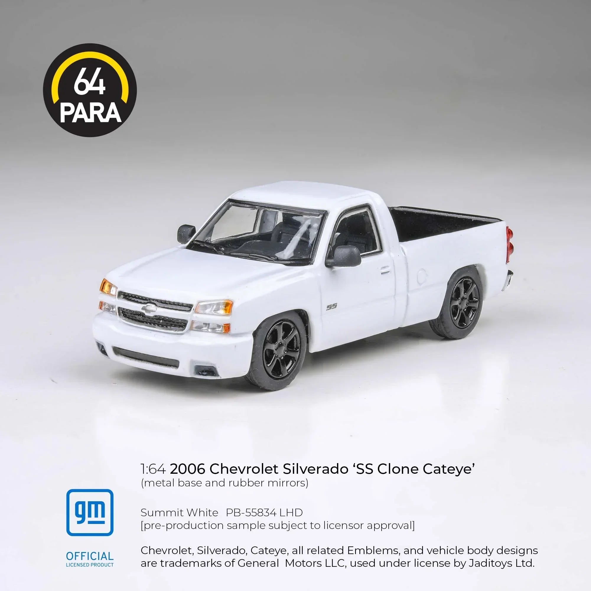 Premium scale diecast model car – Chevrolet Silverado 'SS Clone Cateye' 2006, 1:64 Scale (White) Collectible
