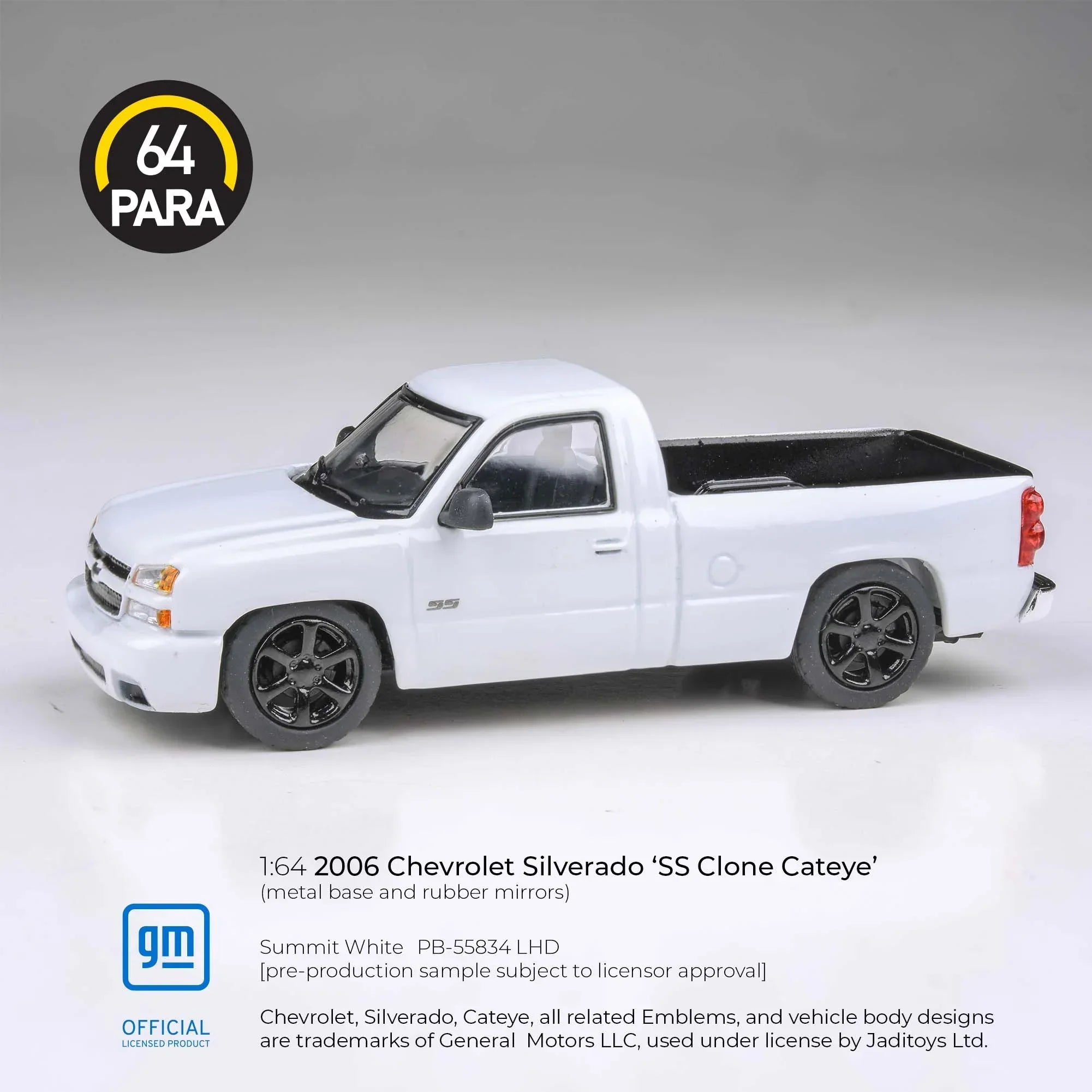 Premium scale diecast model car – Chevrolet Silverado 'SS Clone Cateye' 2006, 1:64 Scale (White) Collectible