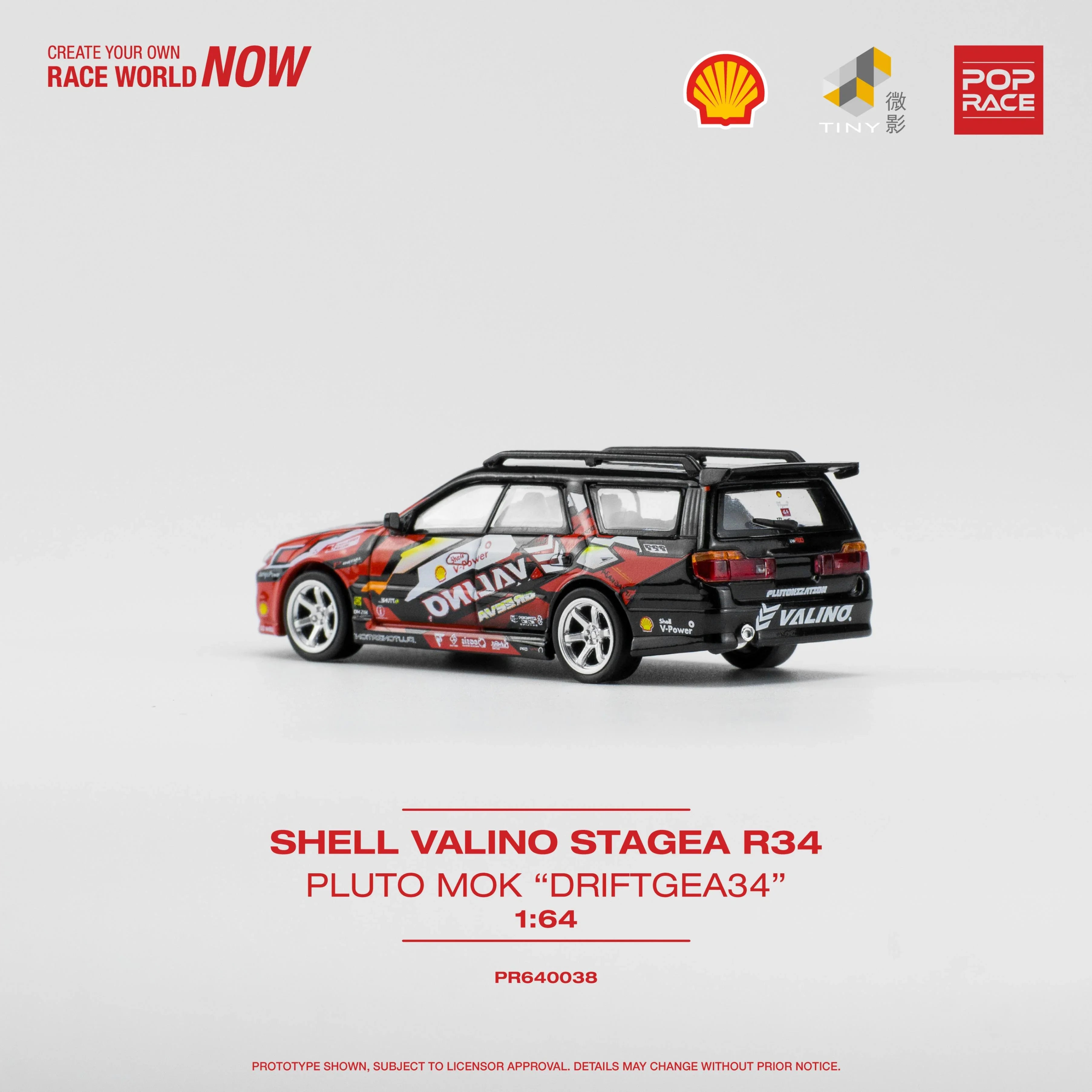 Premium scale model car for display – *PRE-ORDER* Shell Valino Stagea R34 Pluto Mok "Driftgea34", 1:64 Scale (Red) Collectible