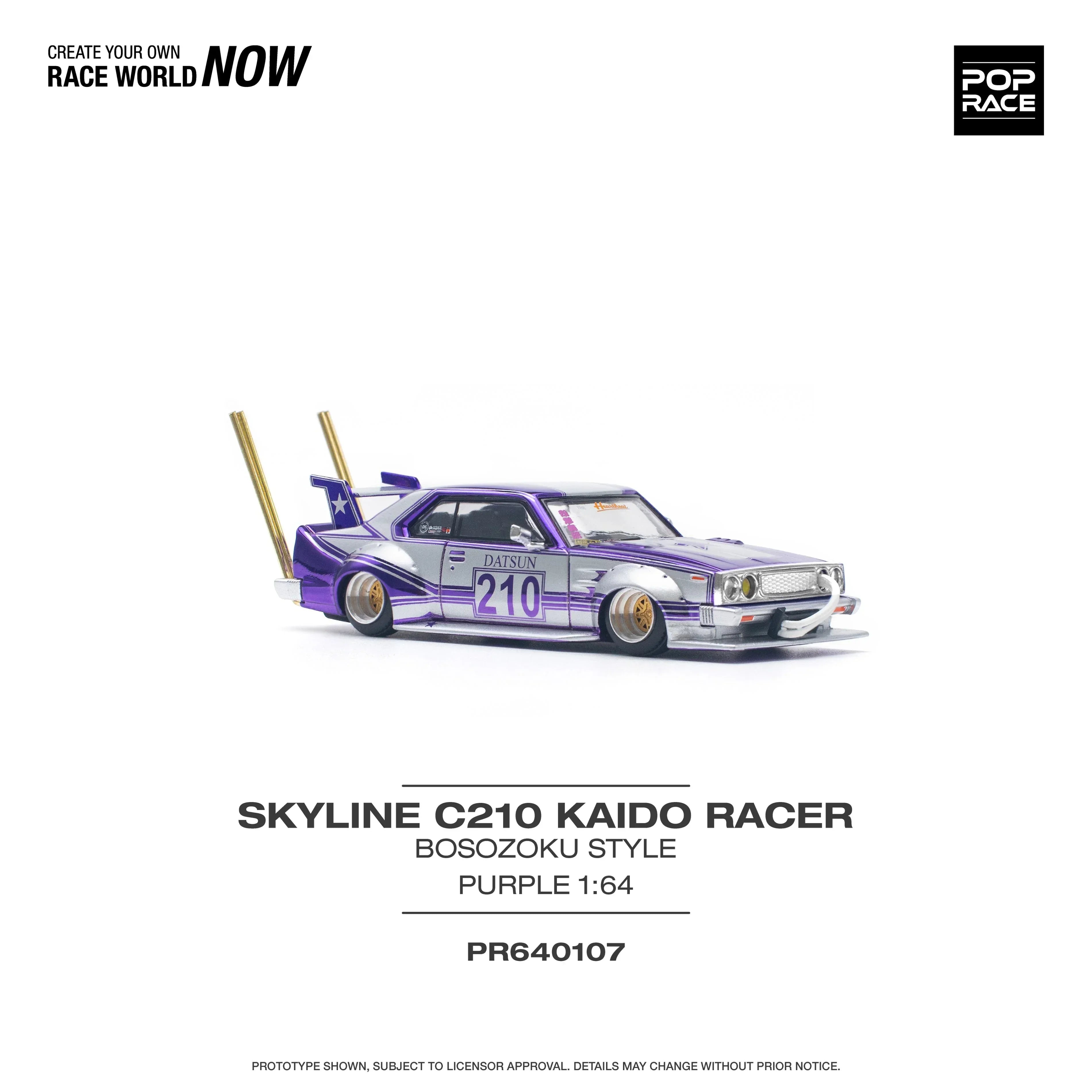 Premium scale diecast model car – Skyline C210 Kaido Racer Bosozoku Style, 1:64 Scale Collectible