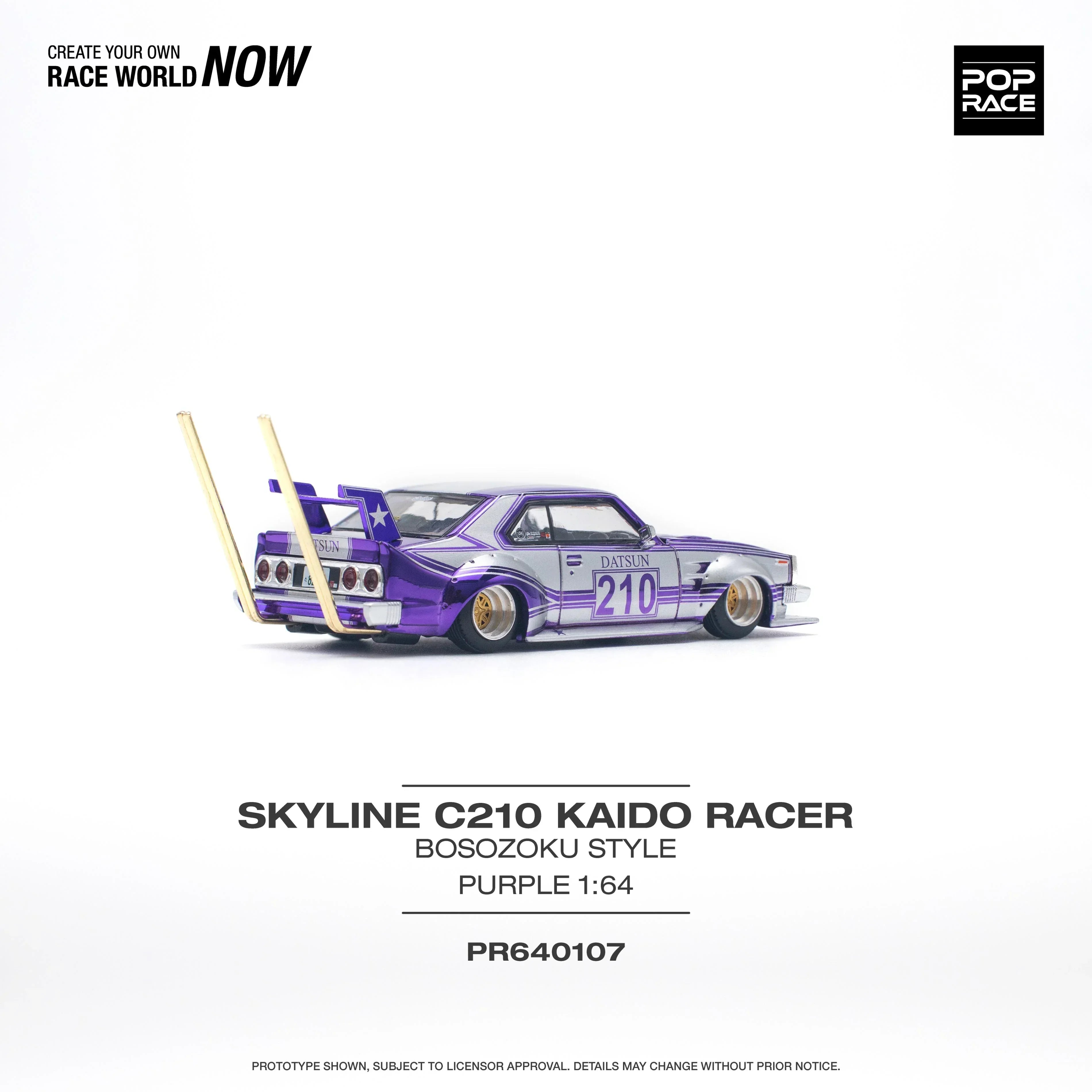 Premium scale diecast model car – Skyline C210 Kaido Racer Bosozoku Style, 1:64 Scale Collectible