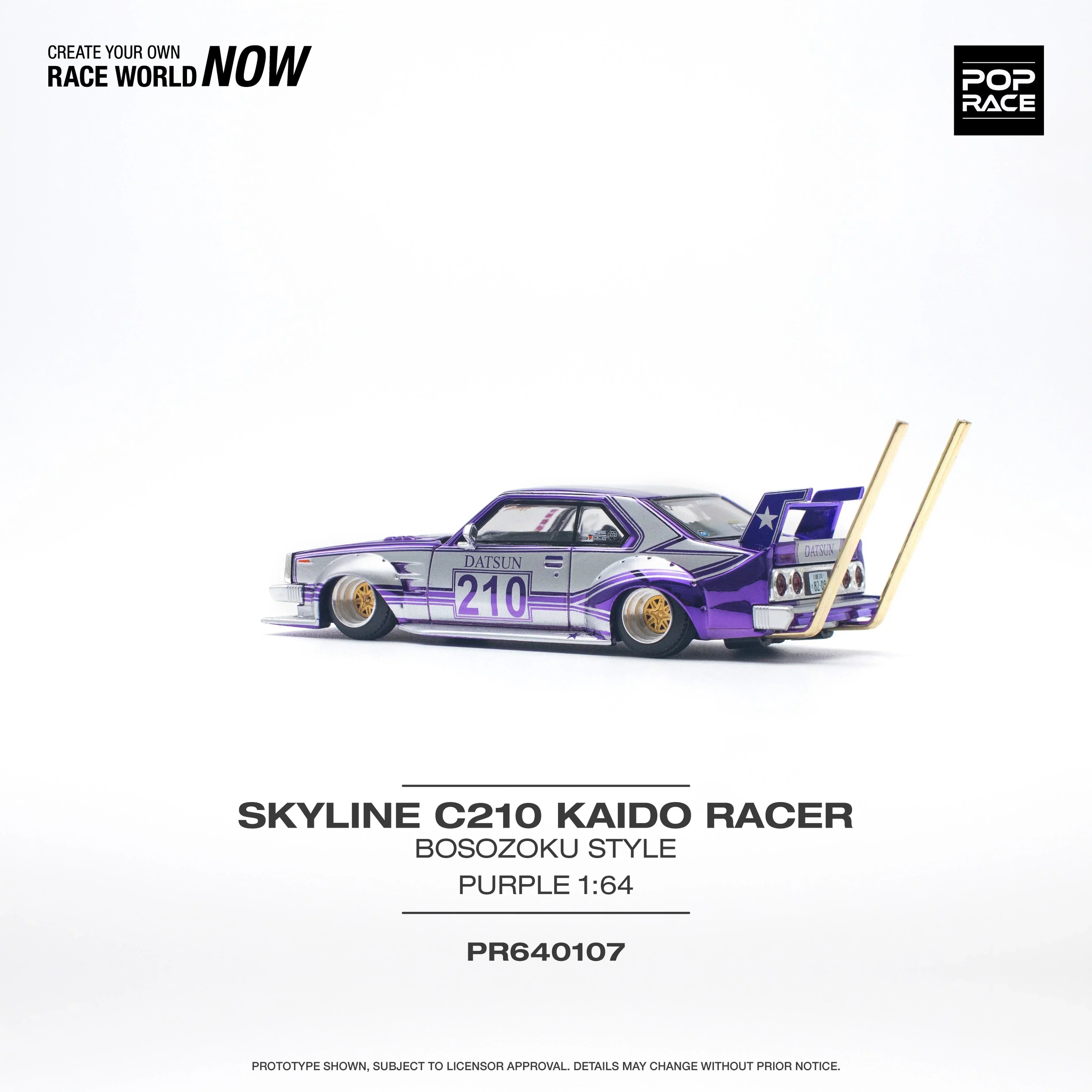 Premium scale diecast model car – Skyline C210 Kaido Racer Bosozoku Style, 1:64 Scale Collectible
